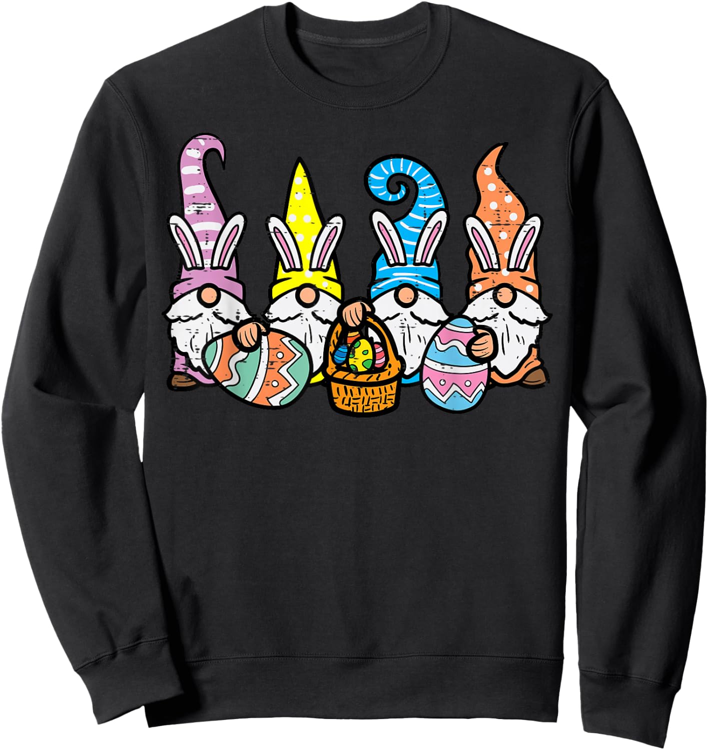 Easter Gnome Bunnies Egg Hunting Men Women Kids Boys Girls Sweatshirt - Sweatshirt | Black