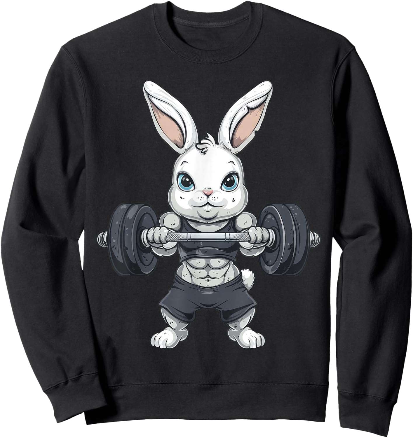 Rabbit Weightlifting Bodybuilding Fitness Rabbit Easter , Black, S Sweatshirt - Sweatshirt | Black
