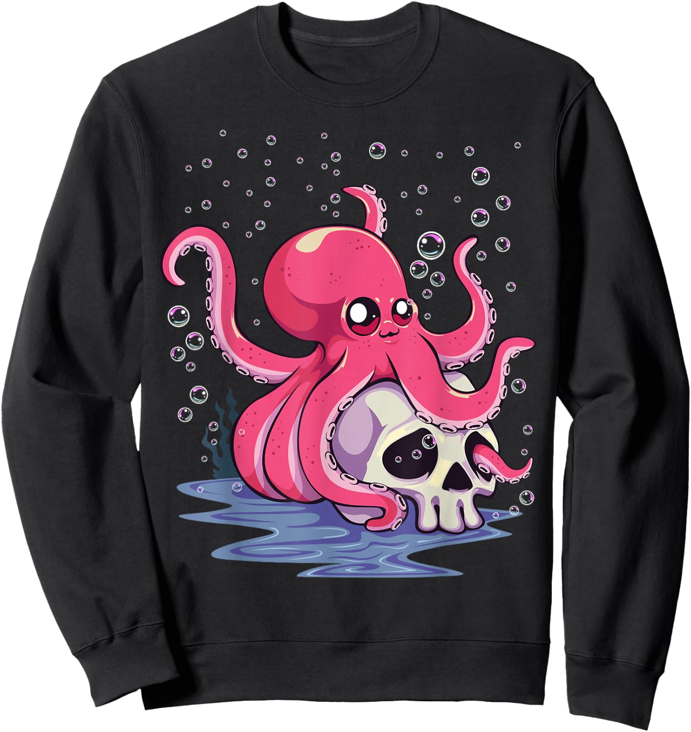 Pastel Goth Kawaii Aesthetics Anime Cute Octopus Sweatshirt - Sweatshirt | Black
