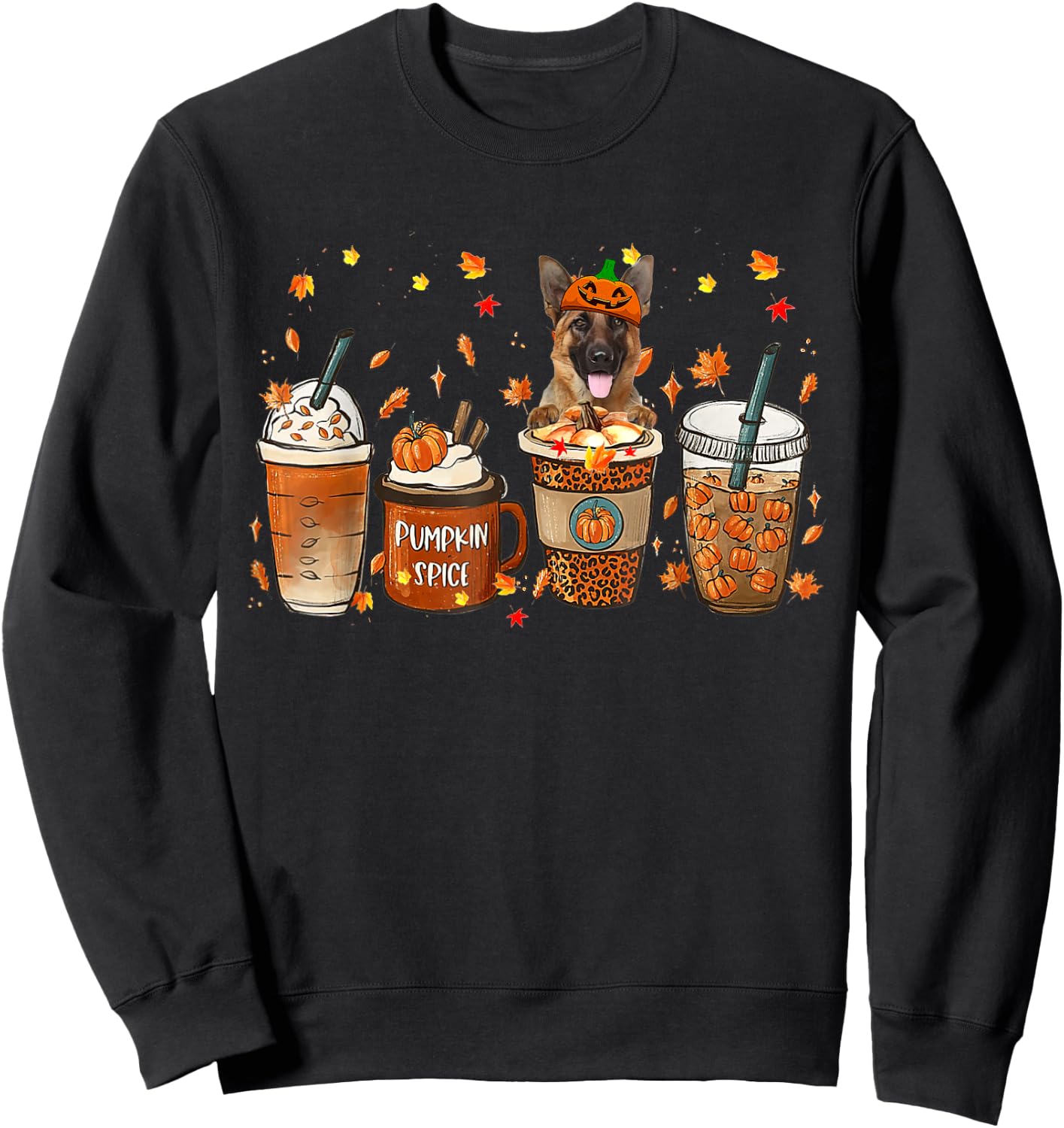 German Shepherd Fall Coffee Pumpkin Spice Latte Iced Autumn Sweatshirt - Sweatshirt | Black