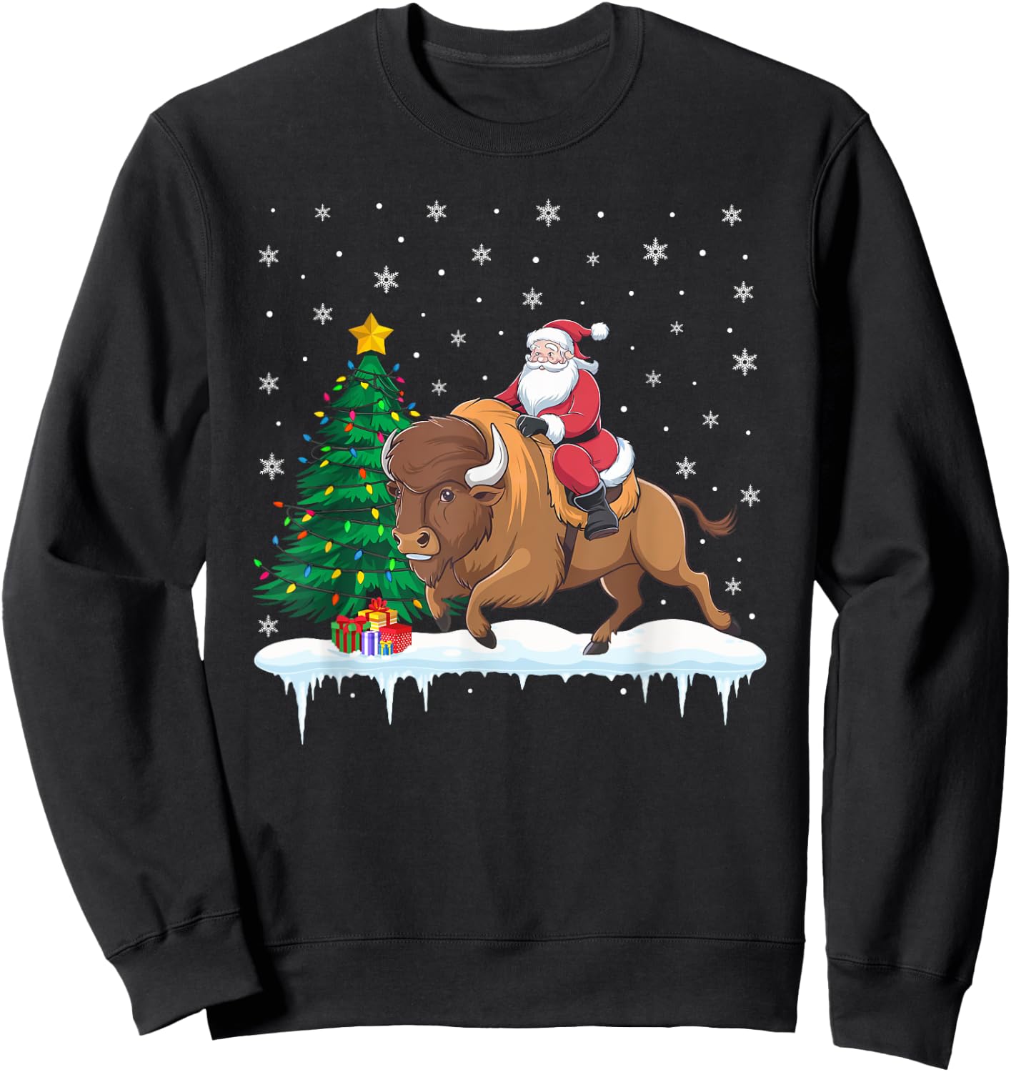Santa Claus Riding Bison Boys Girls Kids Christmas Sweatshirt - Sweatshirt | Black