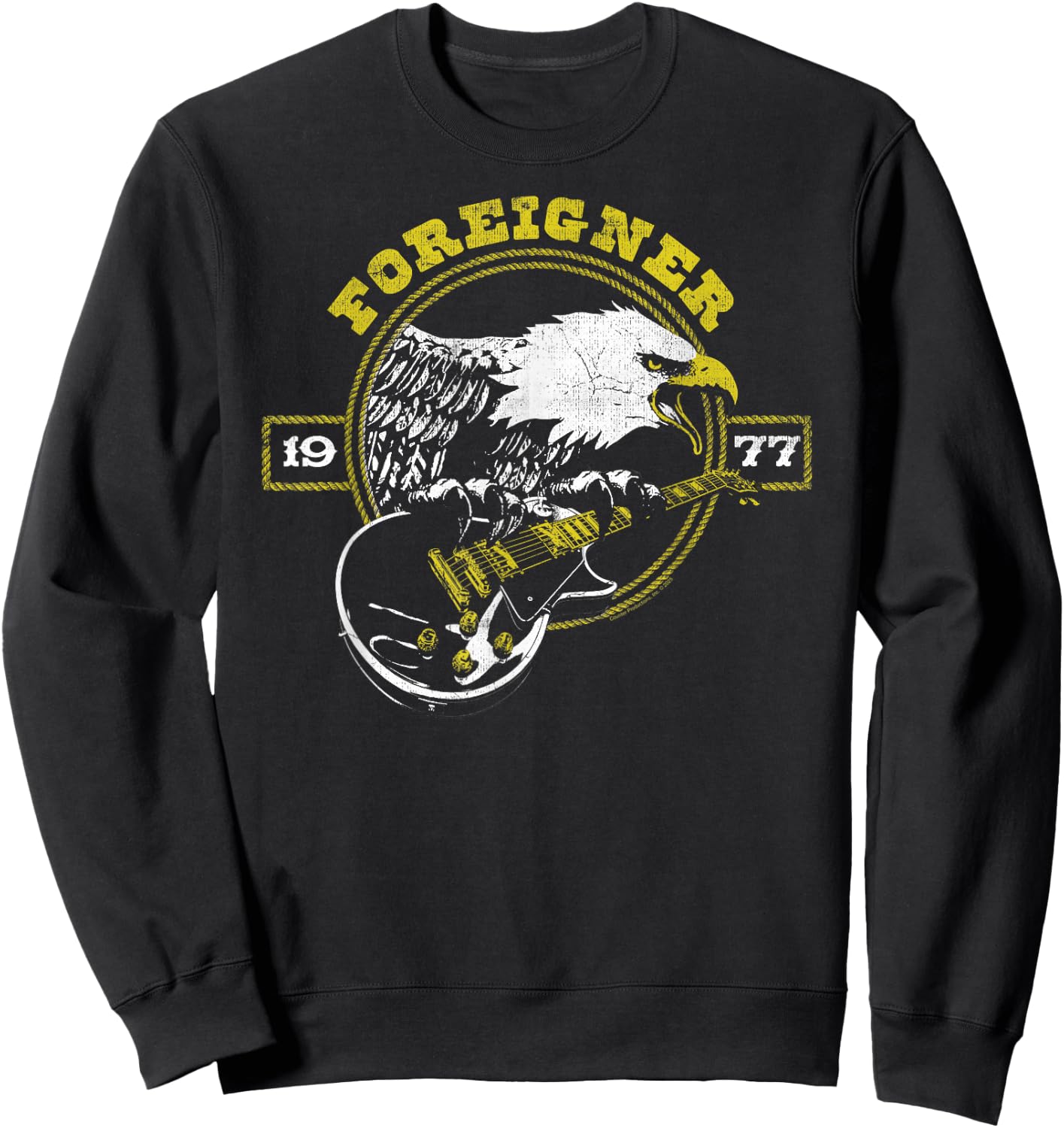 Foreigner 1977 Eagle with Guitar Vintage Band Sweatshirt - Sweatshirt | Black