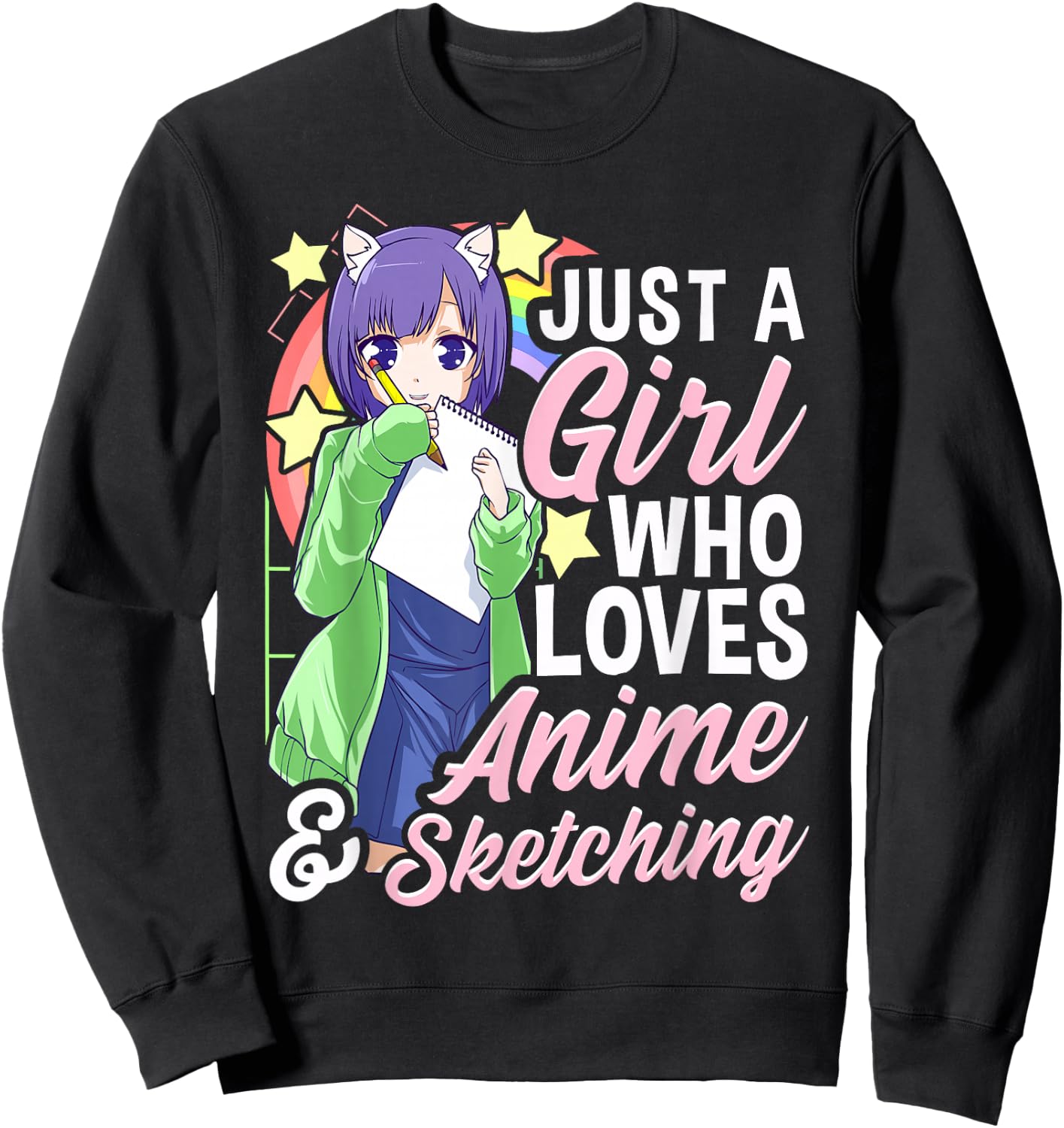 Anime Girl Just a Girl Who Loves Anime and Sketching Drawing Small Sweatshirt - Sweatshirt | Black