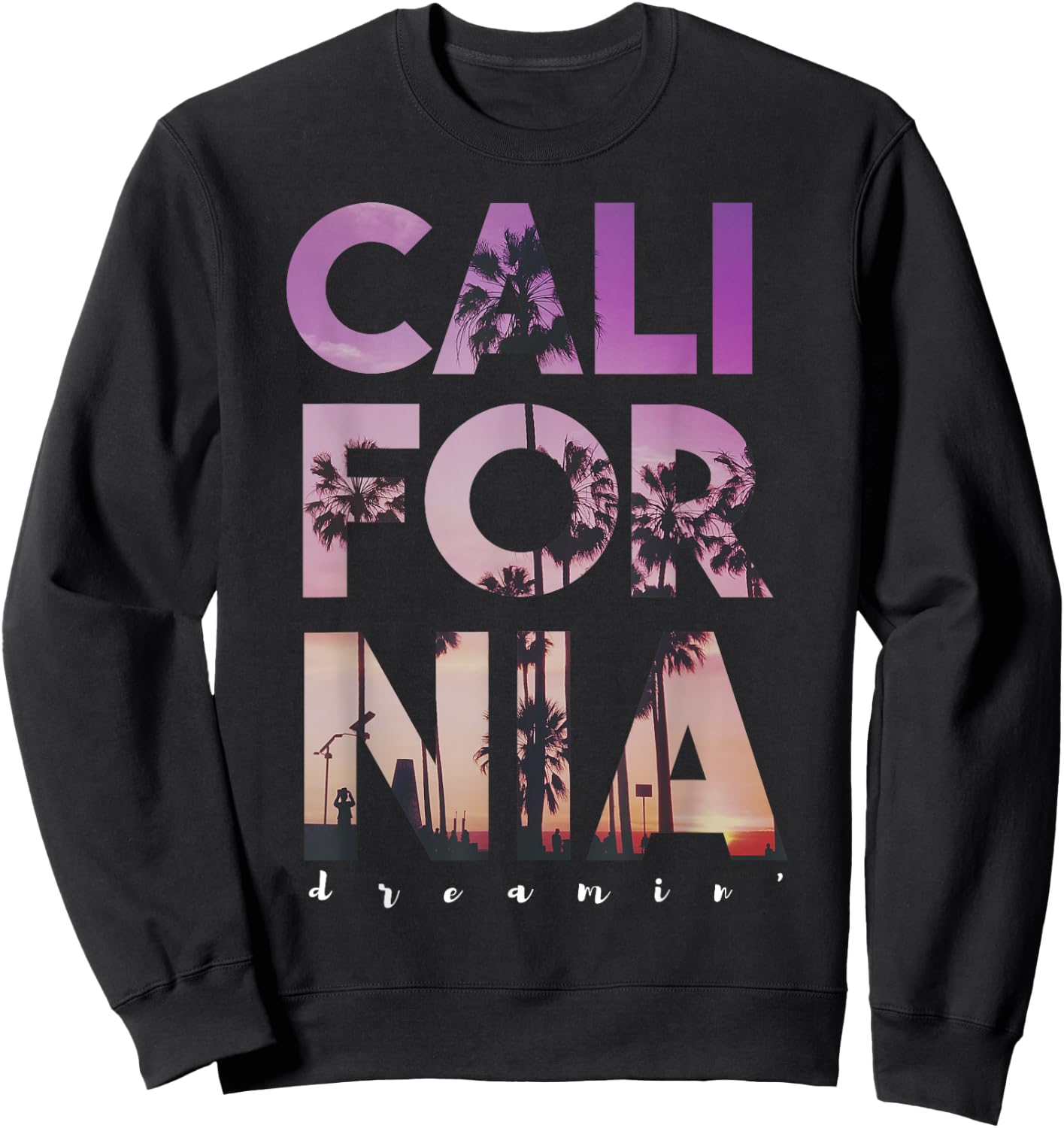 California Dreaming Beach Palm Tree Summer Vacation Surfing Sweatshirt - Sweatshirt | Black