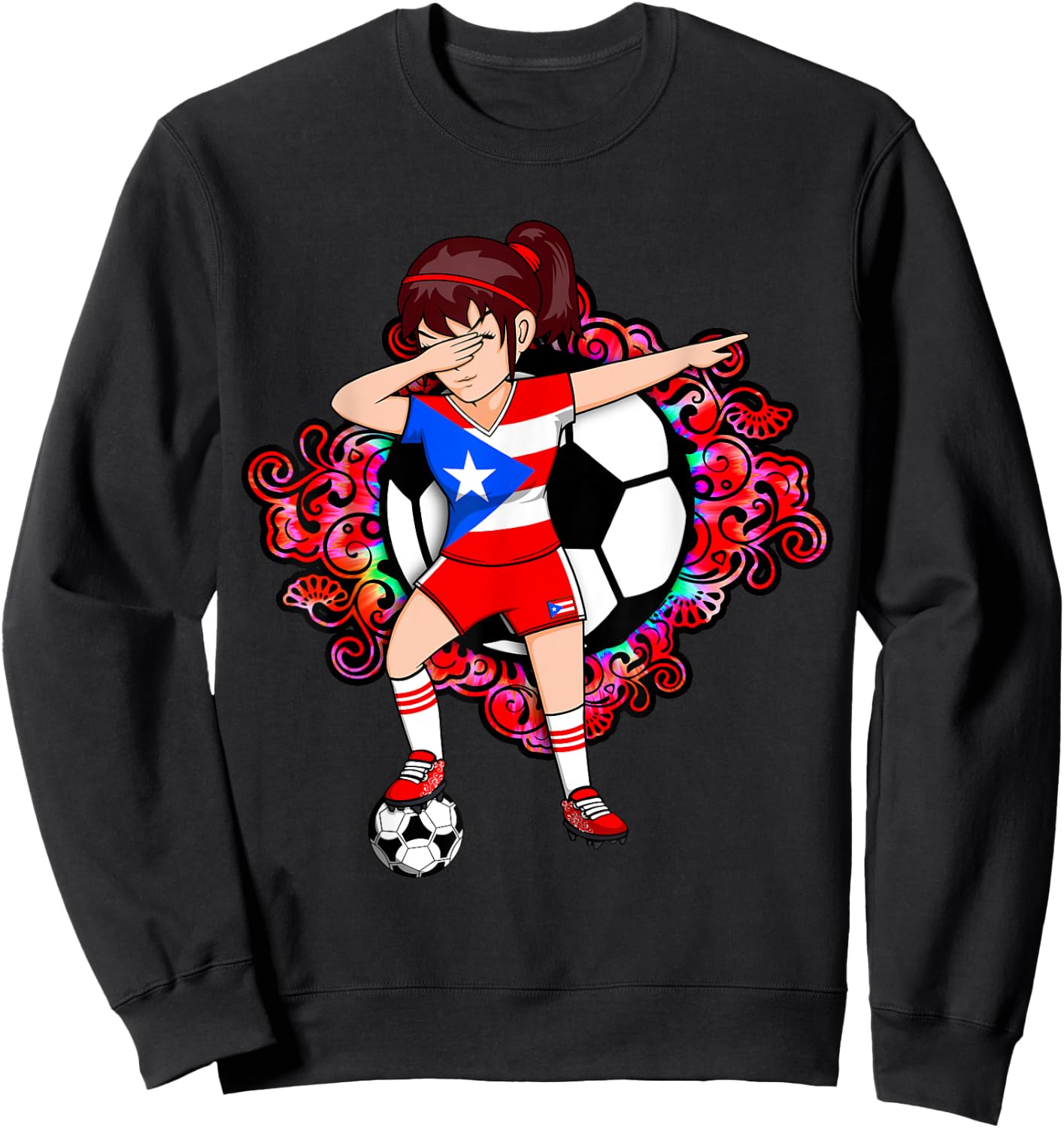 Dabbing Soccer Girl Puerto Rico Fans Jersey Football Flower Sweatshirt - Sweatshirt | Black