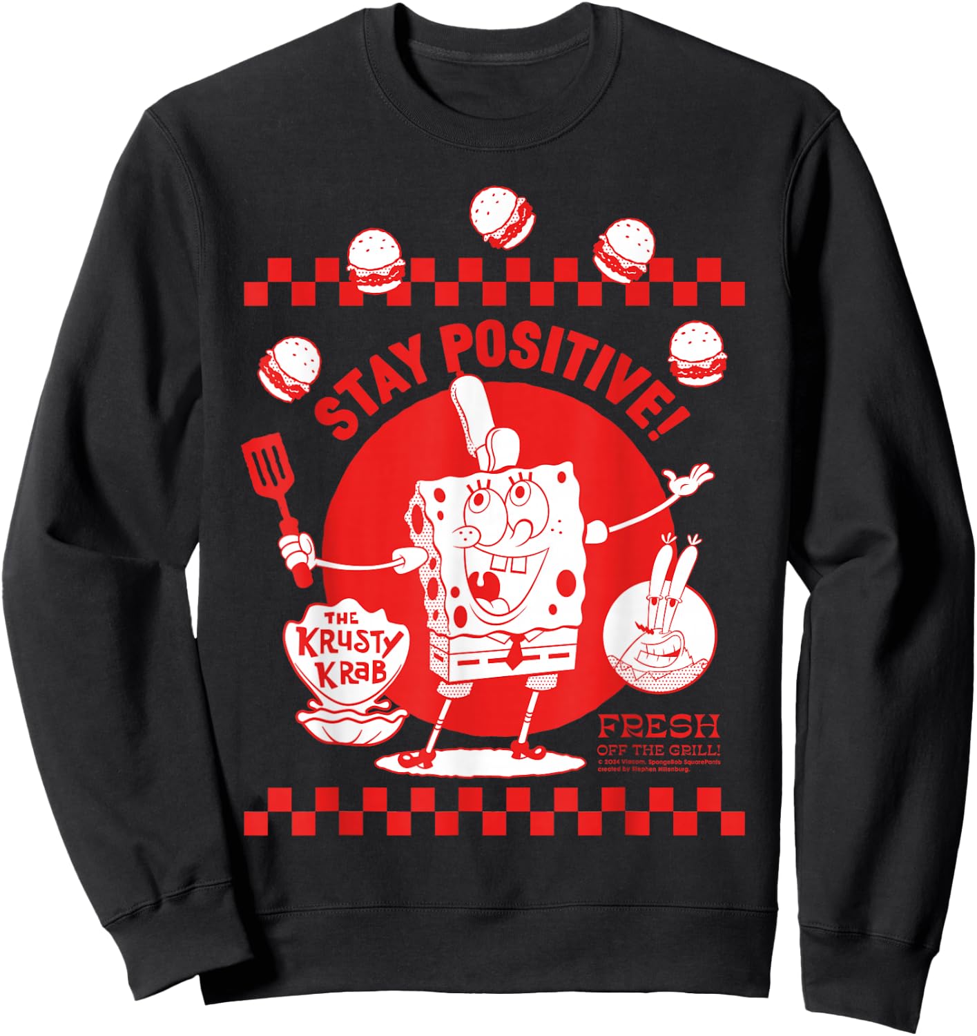 Spongebob Squarepants The Krusty Crab Stay Positive Sweatshirt - Sweatshirt | Black