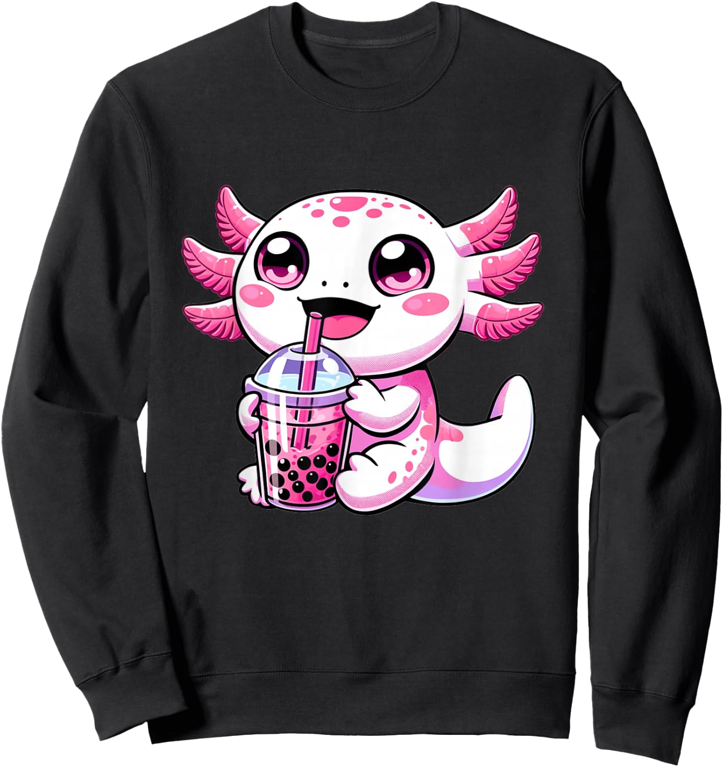 Kawaii Axolotl Boba Tea Anime Bubble Tea Axolotl Sweatshirt - Sweatshirt | Black