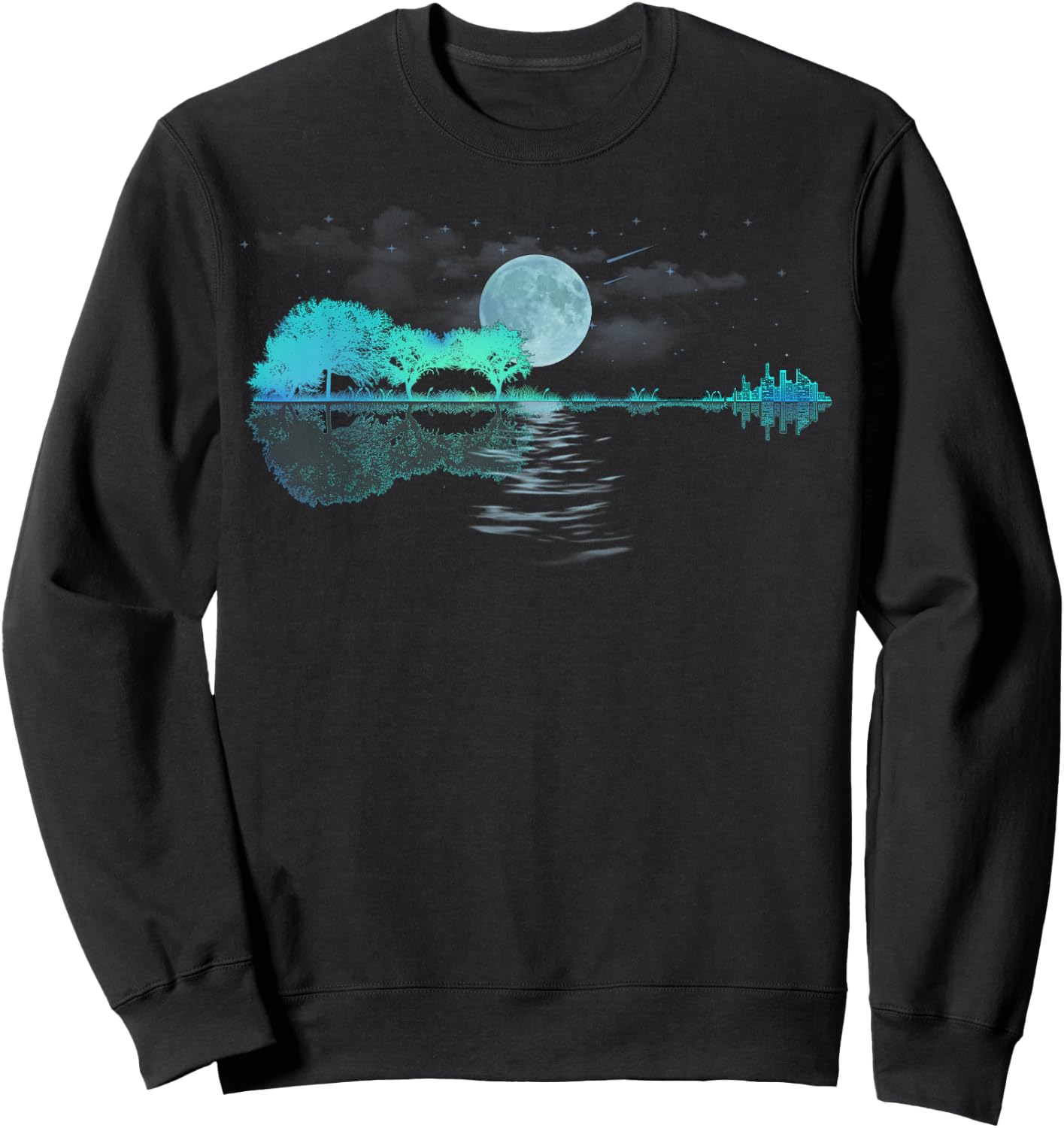 Guitar Lake Reflections Love Musician, Acoustic Guitar Small Sweatshirt - Sweatshirt | Black