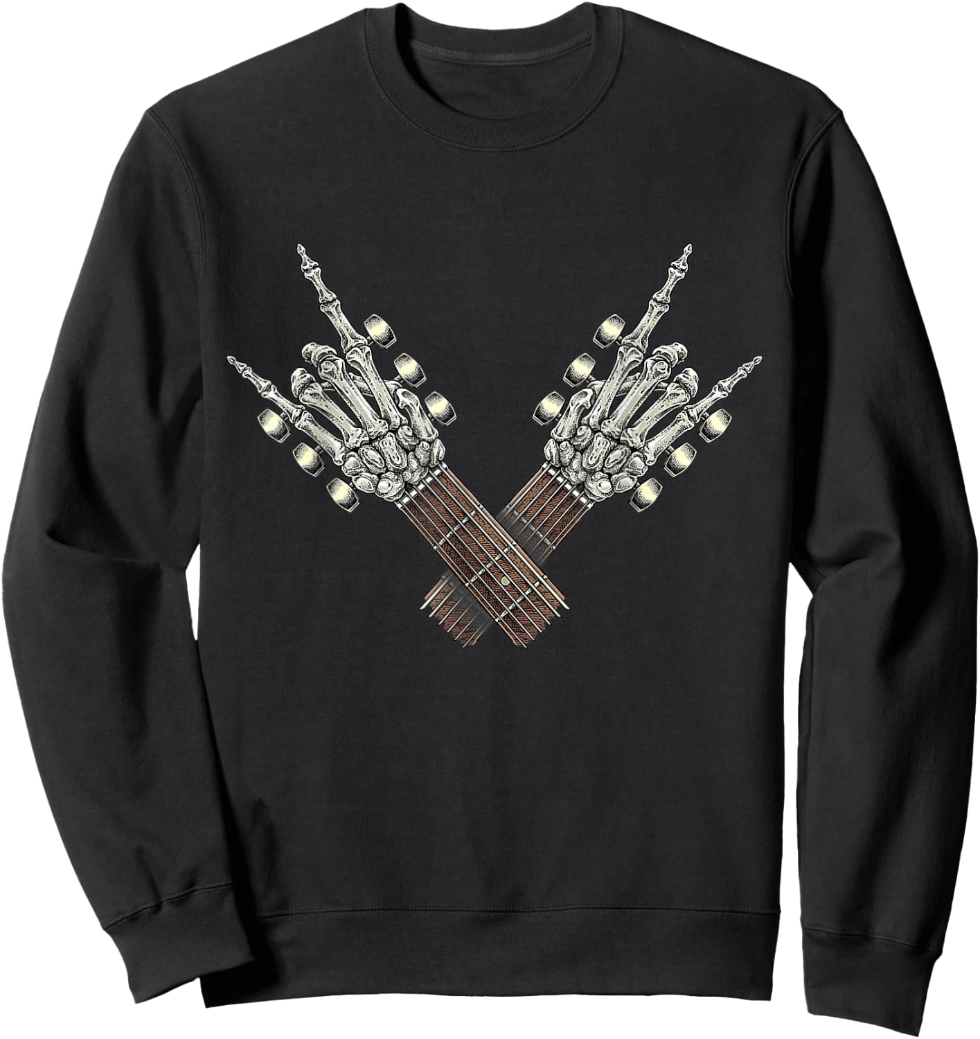 Rock On Guitar Neck Rock & Roll Halloween Skeleton Hand 2 Sweatshirt - Sweatshirt | Black