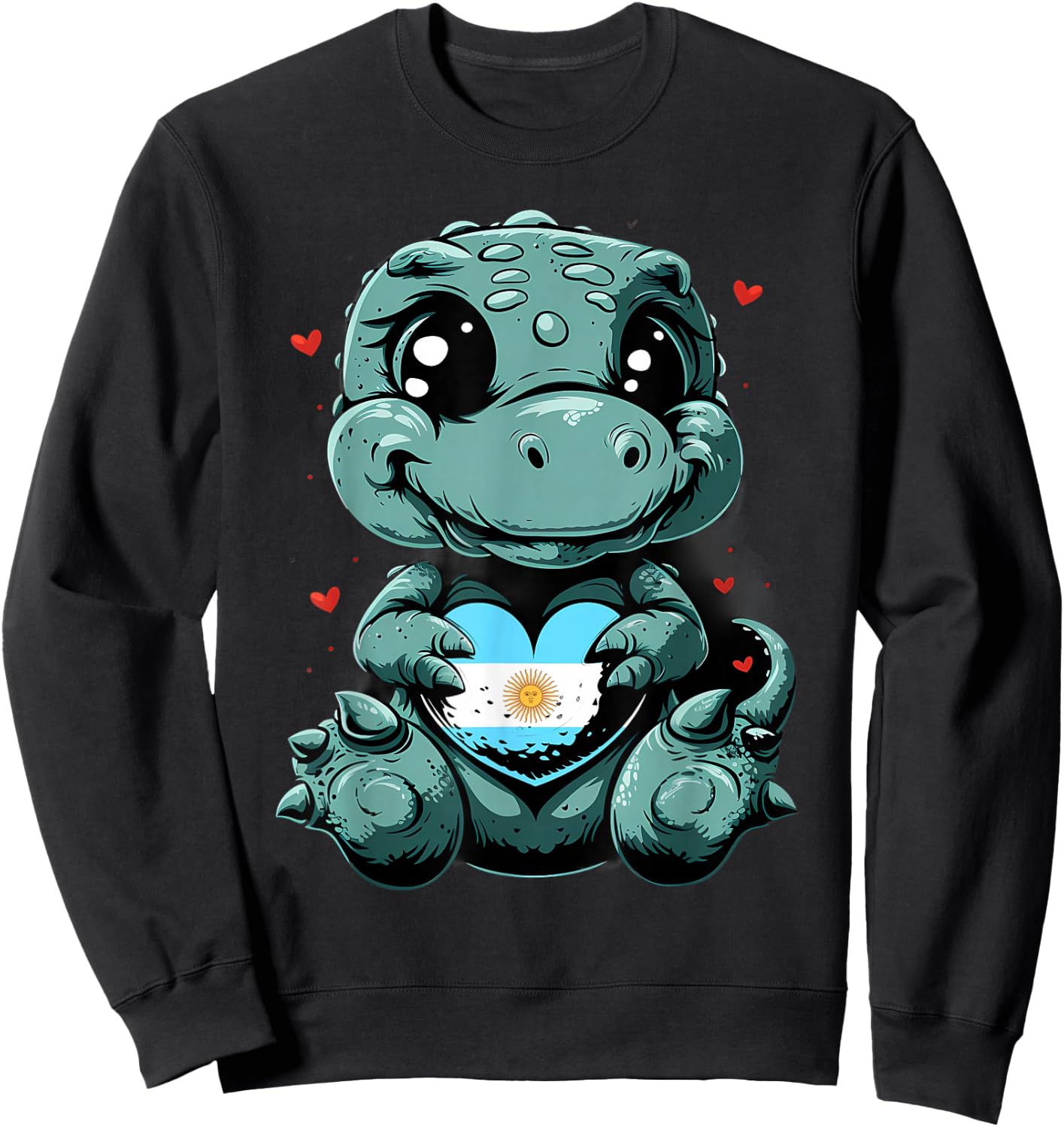 Dino Argentinian Flag Heart Argentinian Roots Argentina Sweatshirt - Sweatshirt | Black