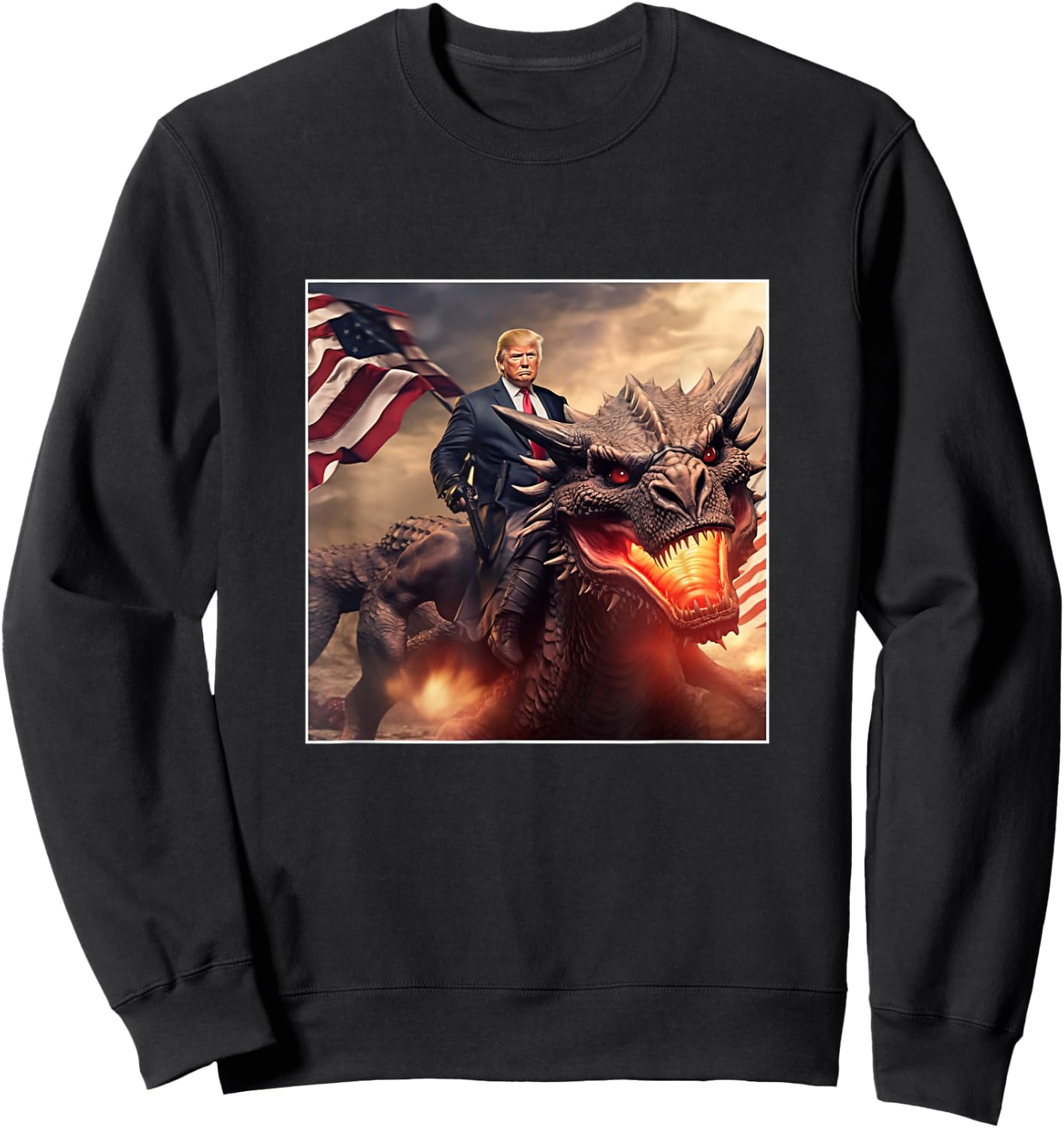 Trump Riding a Dragon Coming to the Rescue Sweatshirt - Sweatshirt | Black