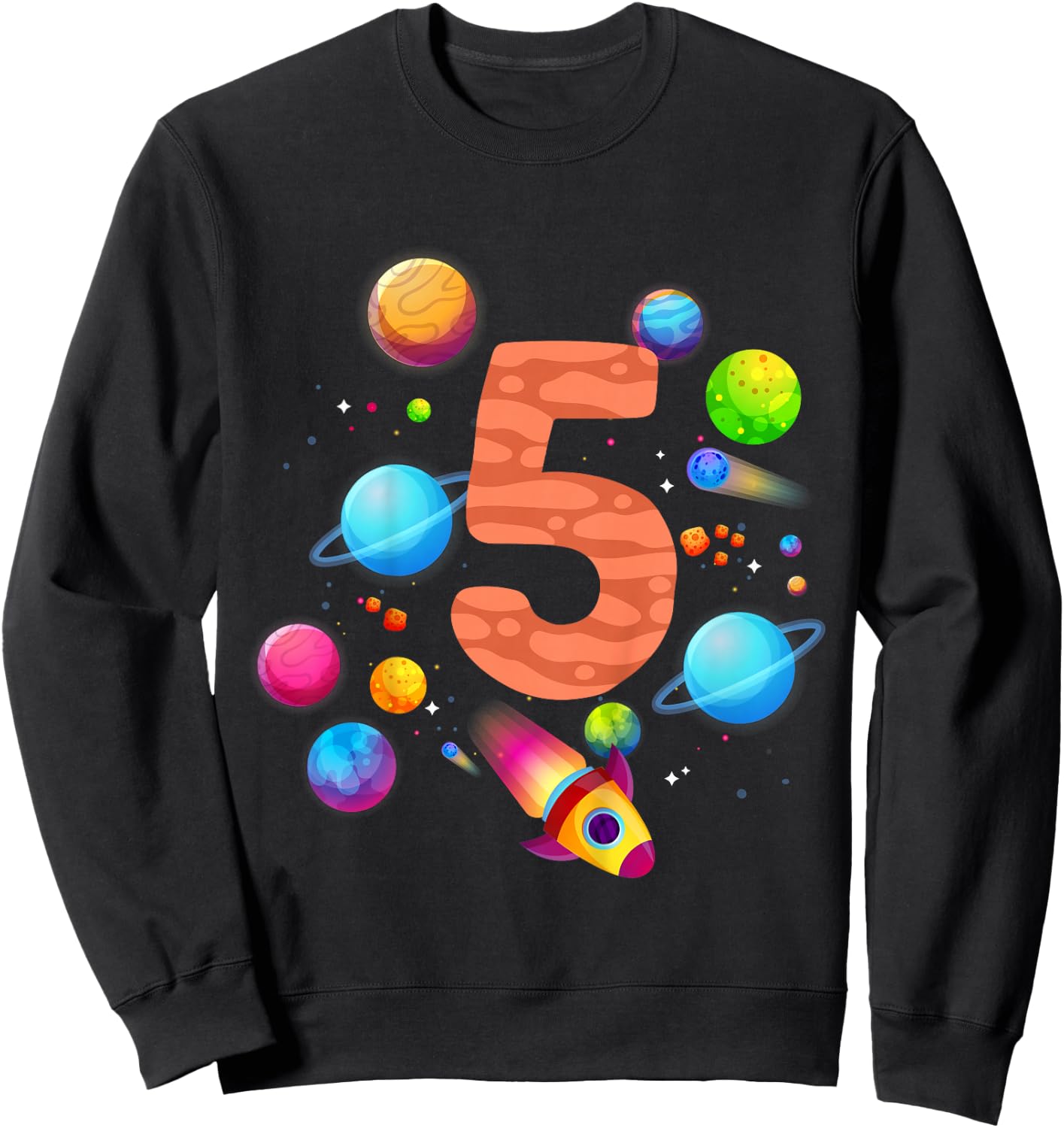 Children's 5th Birthday Boys 5 Years Planets Space Birthday , black, 80 Sweatshirt - Sweatshirt | Black