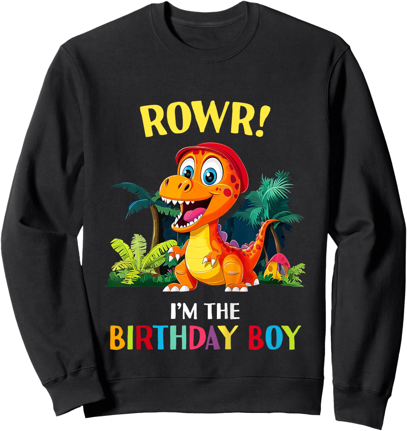 Kids Birthday Boy Saurus Dinosaur Dino Matching Cute T Rex Sweatshirt - Sweatshirt | Black