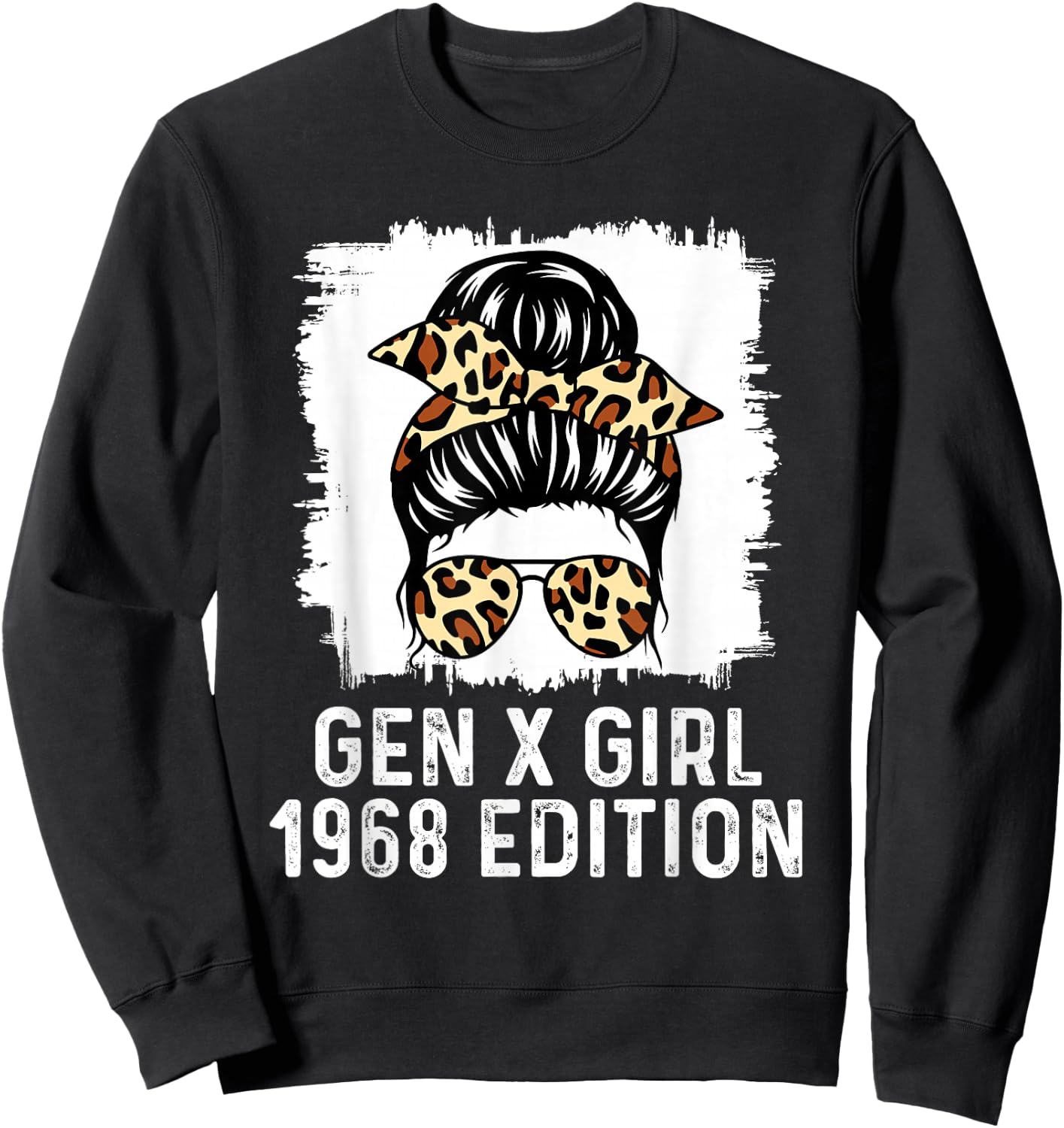 Gen X Girl 1968 Edition Cheetah Messy Bun Birthday Sweatshirt - Sweatshirt | Black