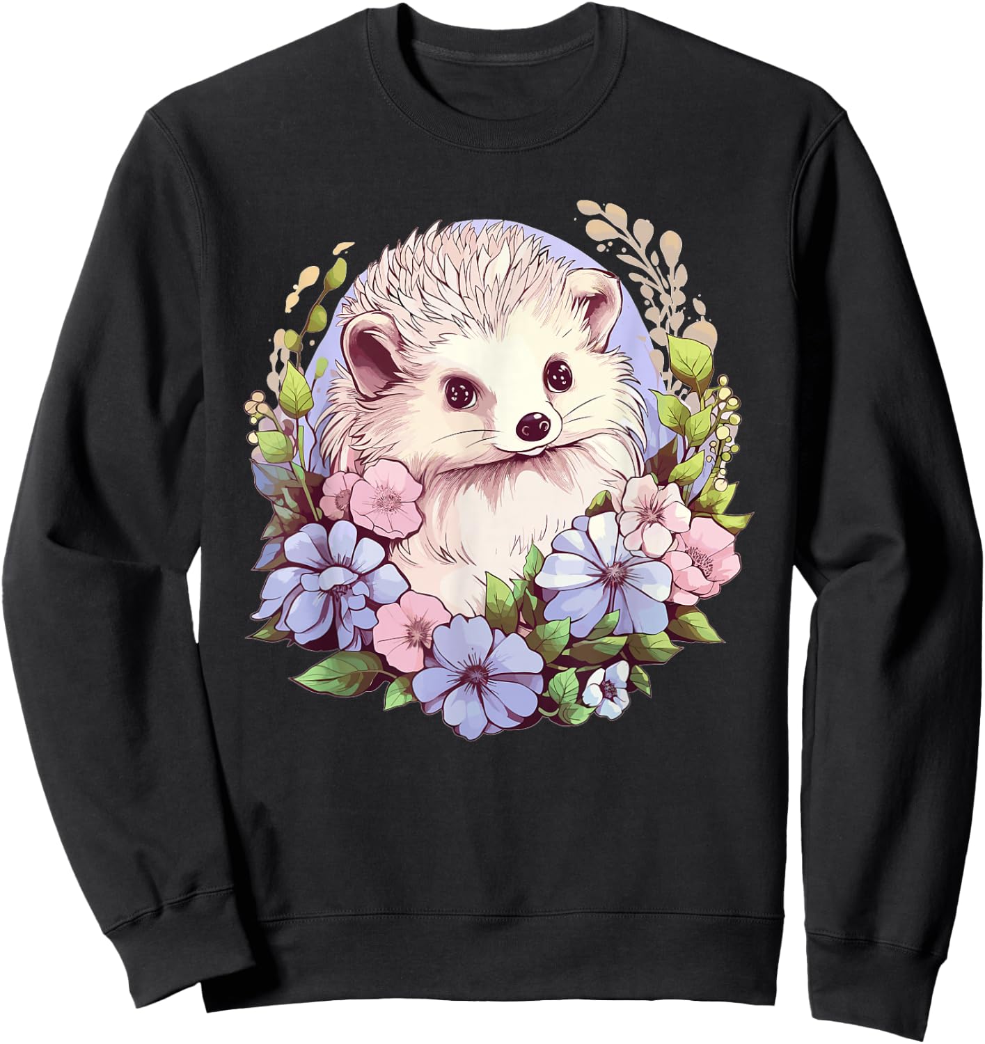 Cute Hedgehog With Flowers I Hedgehog Sweatshirt - Sweatshirt | Black