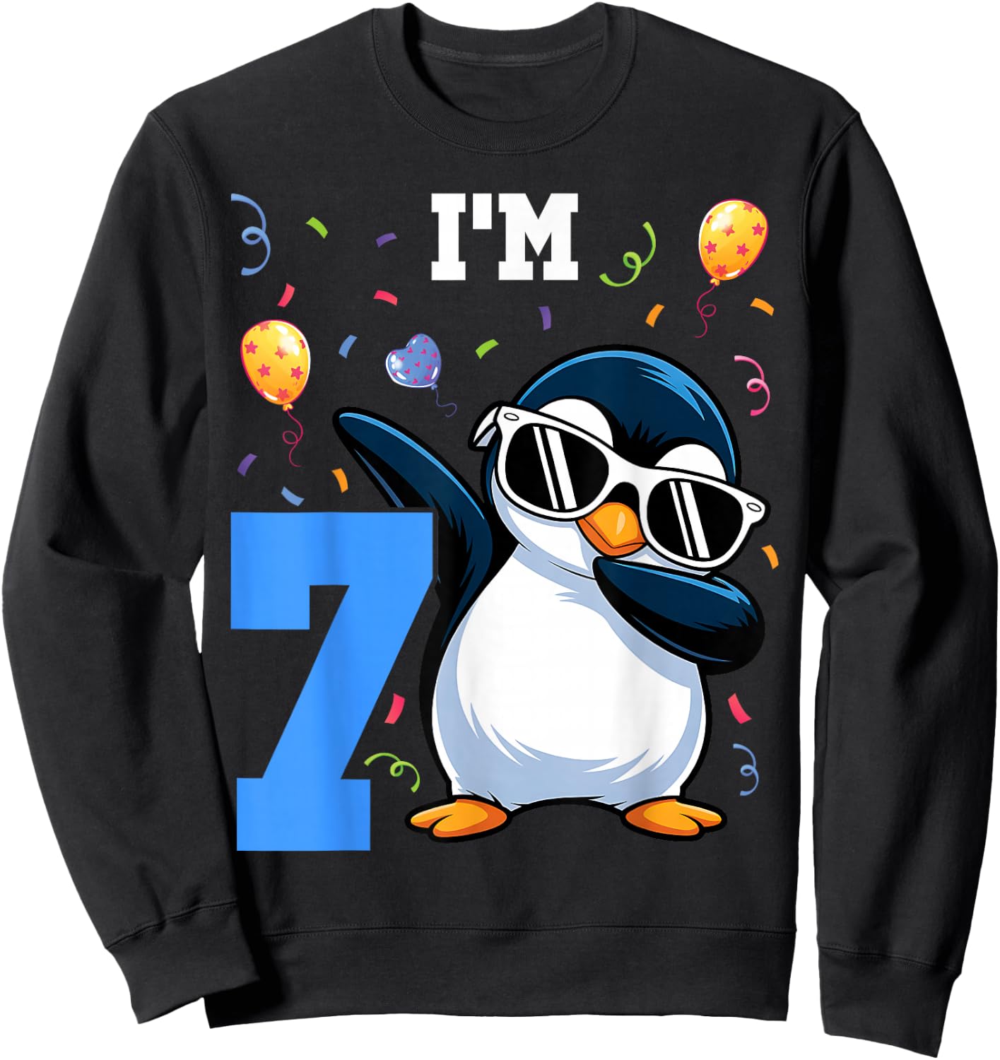 I'm 7 Penguin 7th Birthday Kids Sweatshirt - Sweatshirt | Black