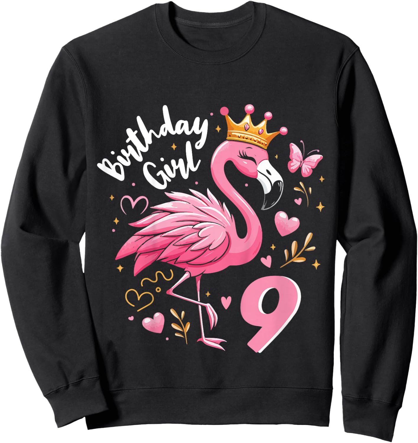 Kids 9th Birthday Gift Flamingo Fan 9 Year Old Girls 9th Bday Sweatshirt - Sweatshirt | Black