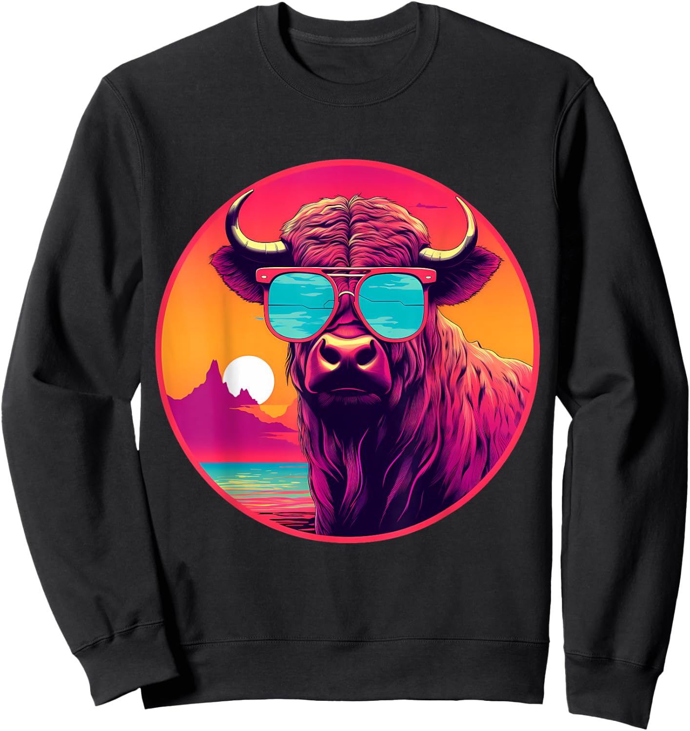 Buffalo Colorful Motif Sunglasses Bison Nature Artwork Sweatshirt - Sweatshirt | Black