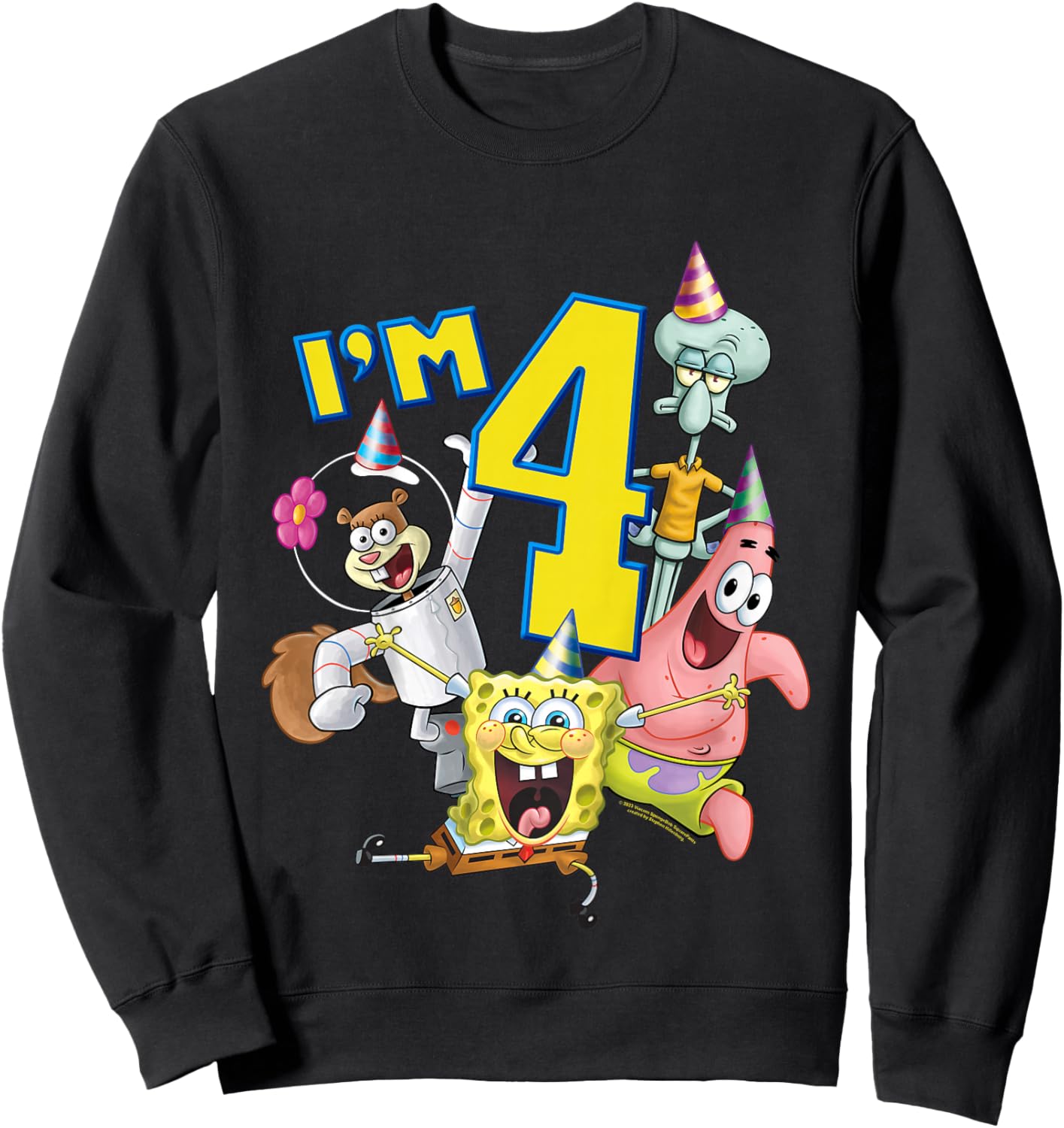 SpongeBob SquarePants 4th Birthday Today I'm 4 Kids , gray Sweatshirt - Sweatshirt | Black