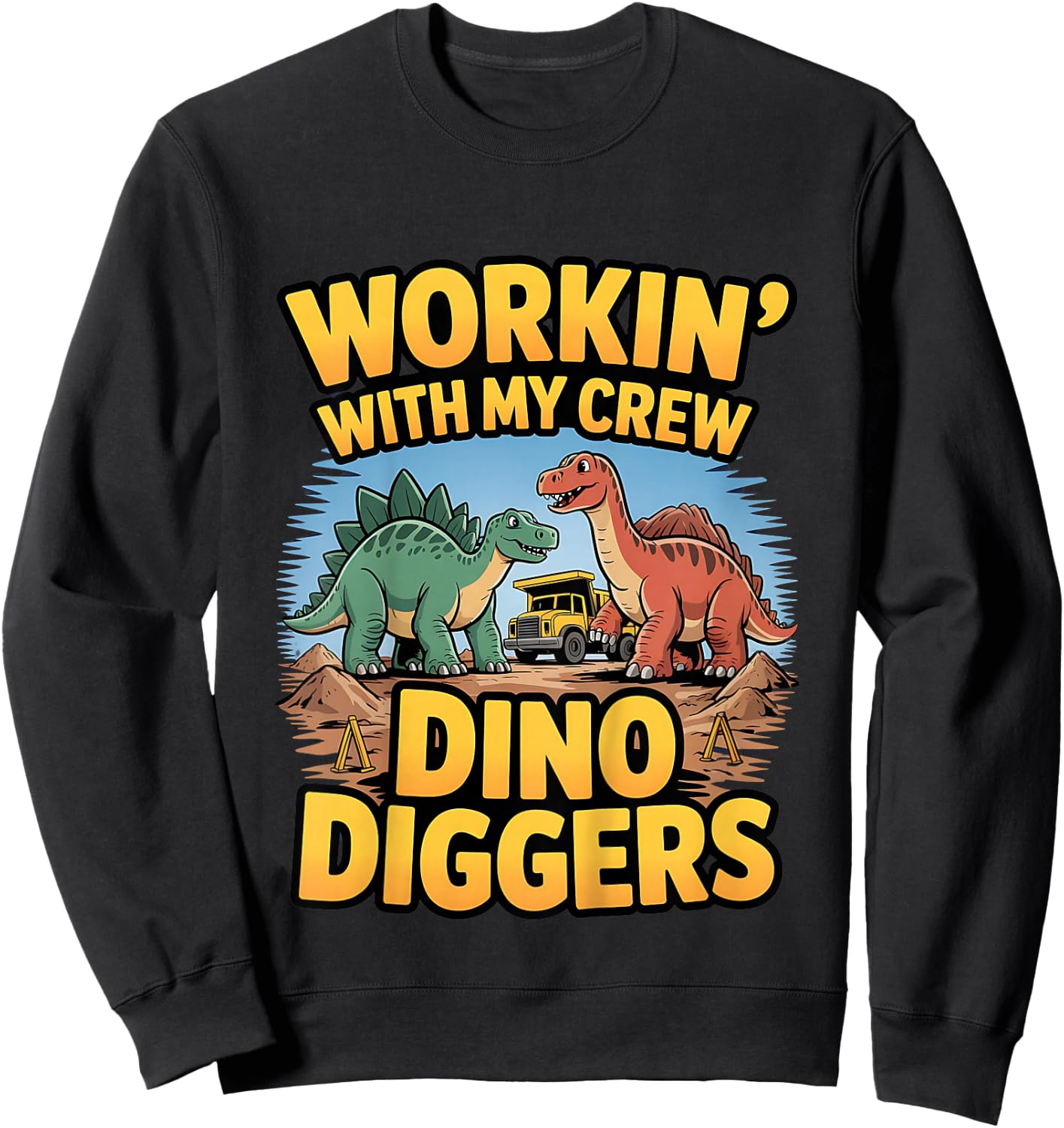 Kids Dino Diggers Construction Team Work Party Outfit Sweatshirt - Sweatshirt | Black