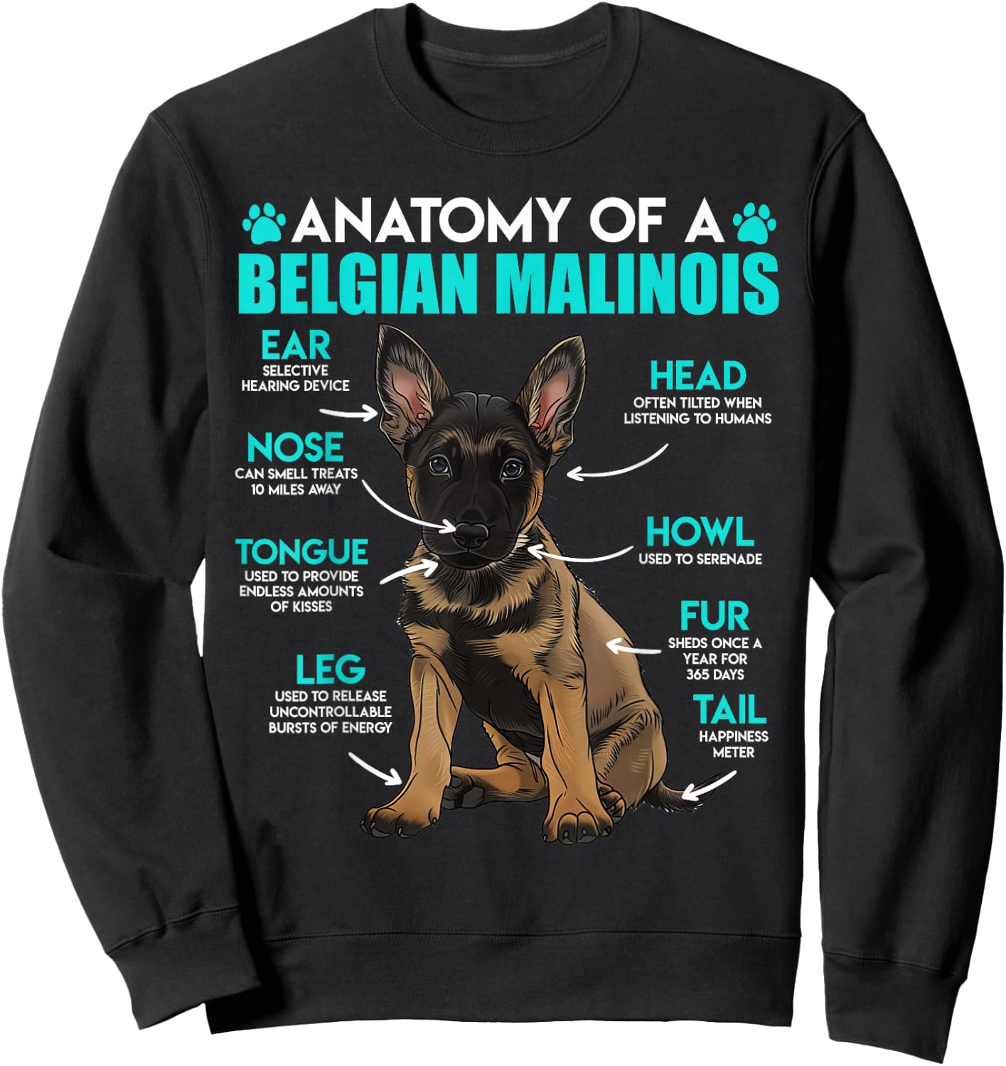 ANATOMY OF A MALINOIS Belgian Shepherd Dog Owners Sweatshirt - Sweatshirt | Black