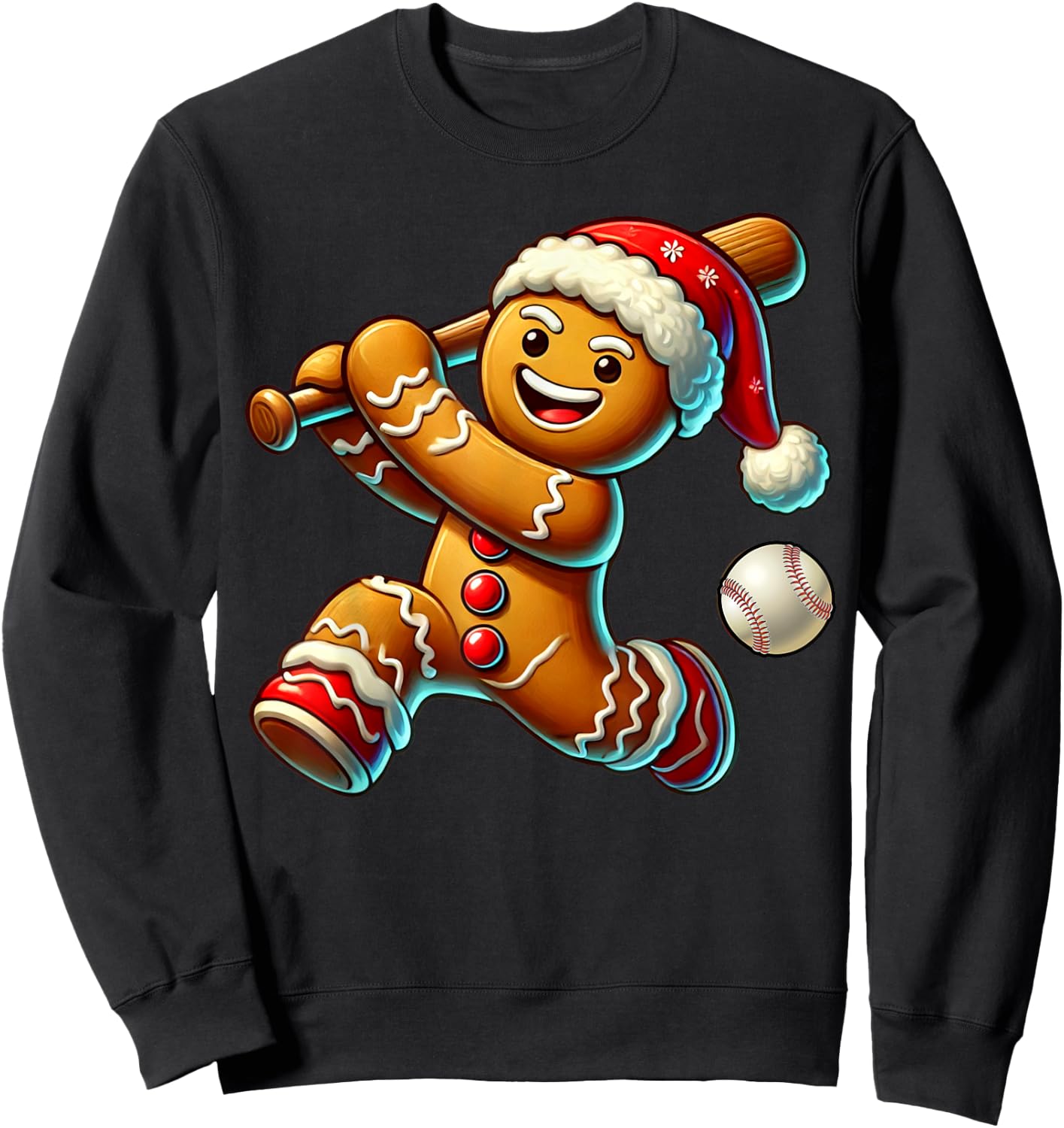 Funny Gingerbread Baseball Ugly Christmas Cookie Sweatshirt - Sweatshirt | Black