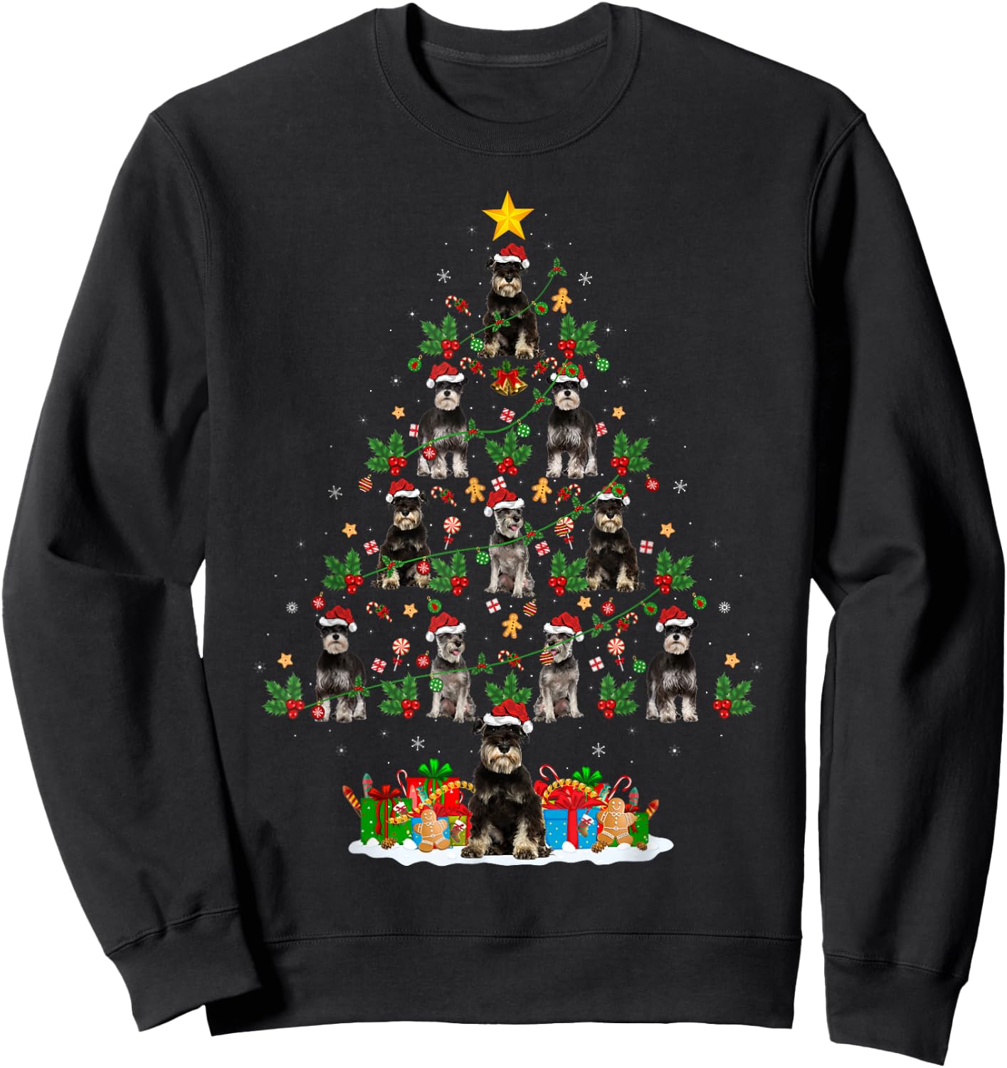Xmas Holiday Santa Miniature Schnauzer Dog Christmas Tree Sweatshirt - Sweatshirt | Black