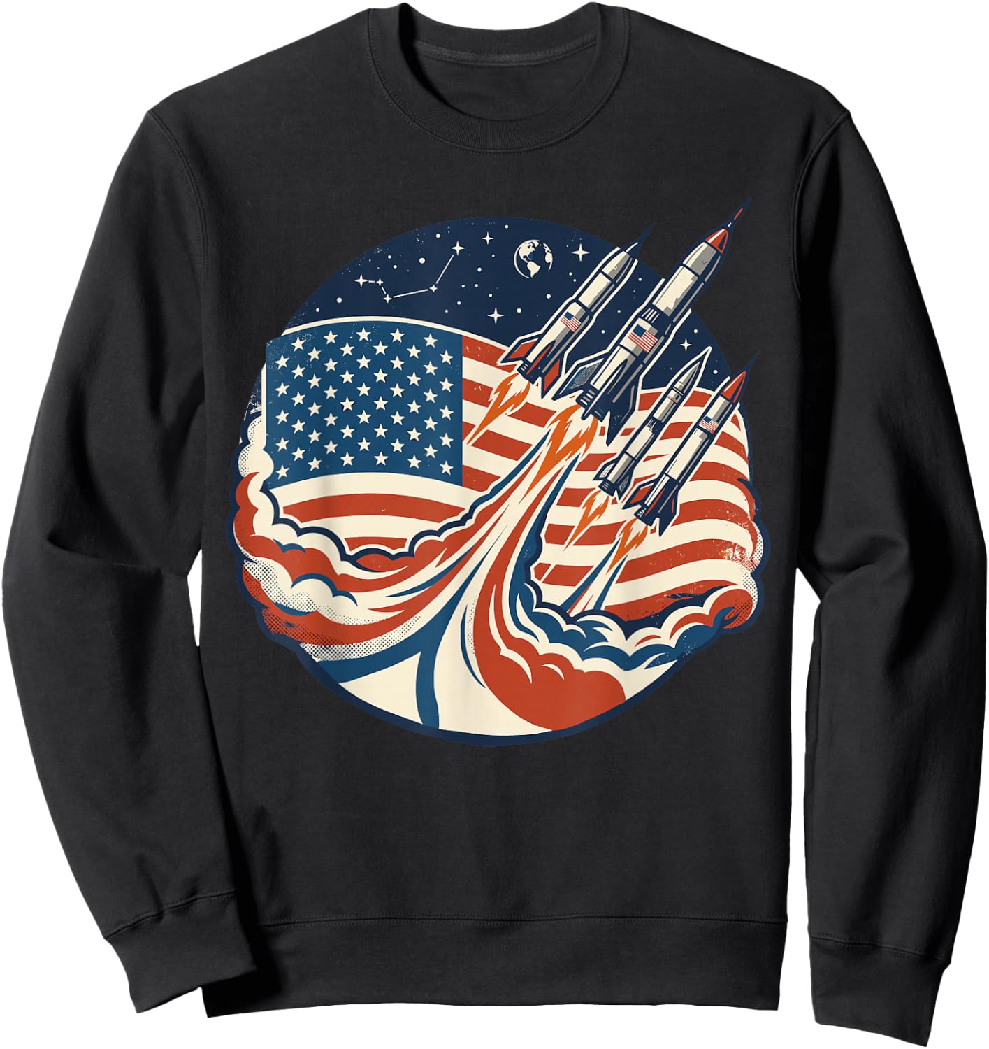 Patriotic Shirts , Cool Space Rocket American Flag Sweatshirt - Sweatshirt | Black