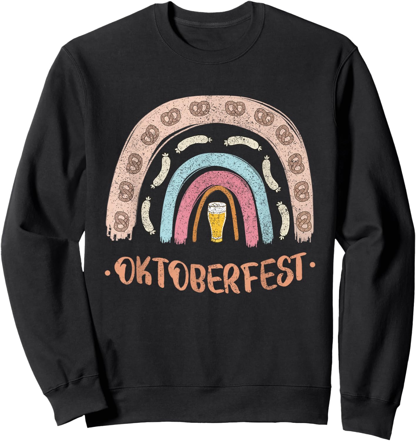 German Oktoberfest Sausage Pretzel Beer Vintage Rainbow Sweatshirt - Sweatshirt | Black