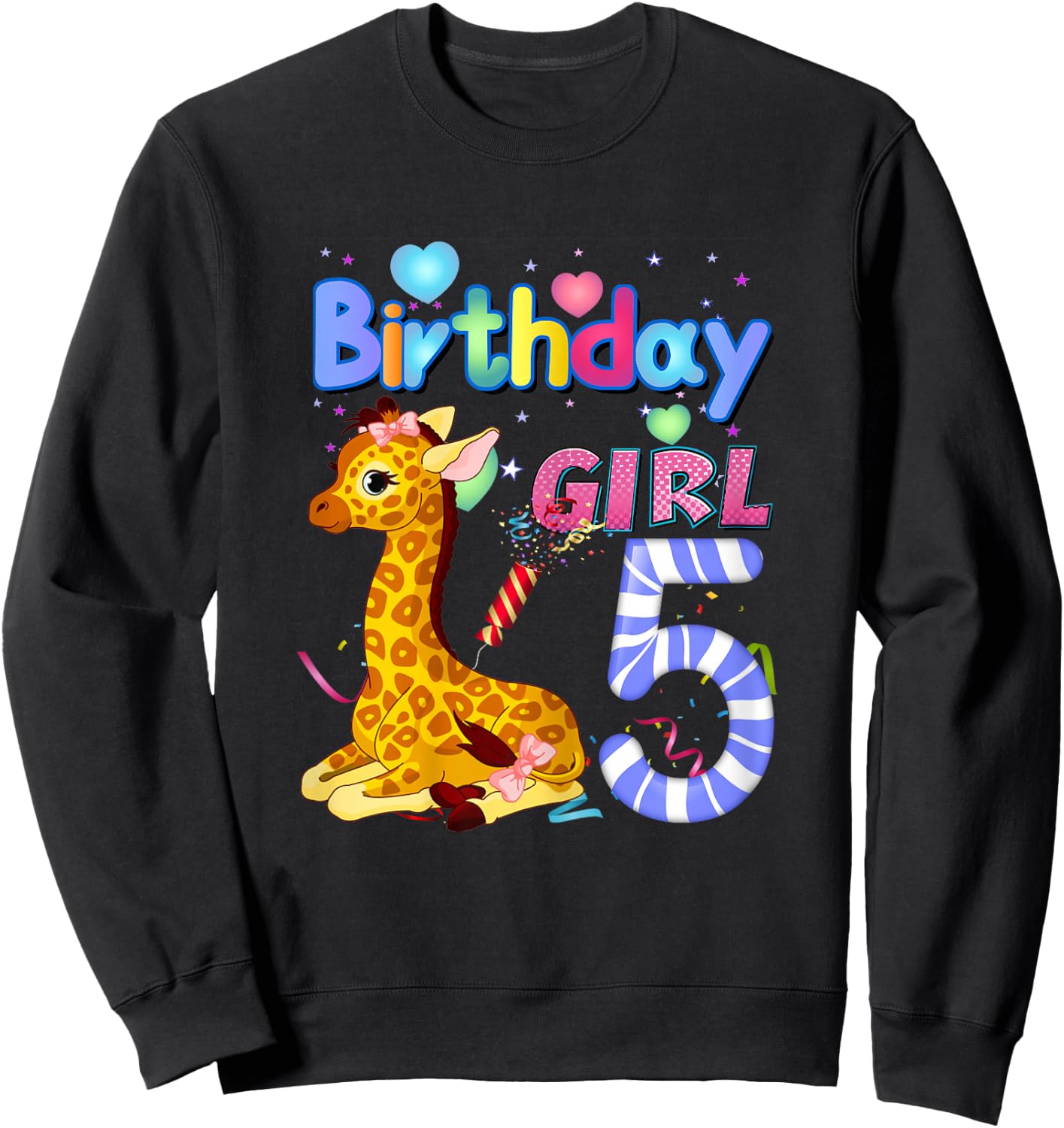 Giraffe Birthday For Girl 5th Giraffe Birthday 5 Year Old) Sweatshirt - Sweatshirt | Black