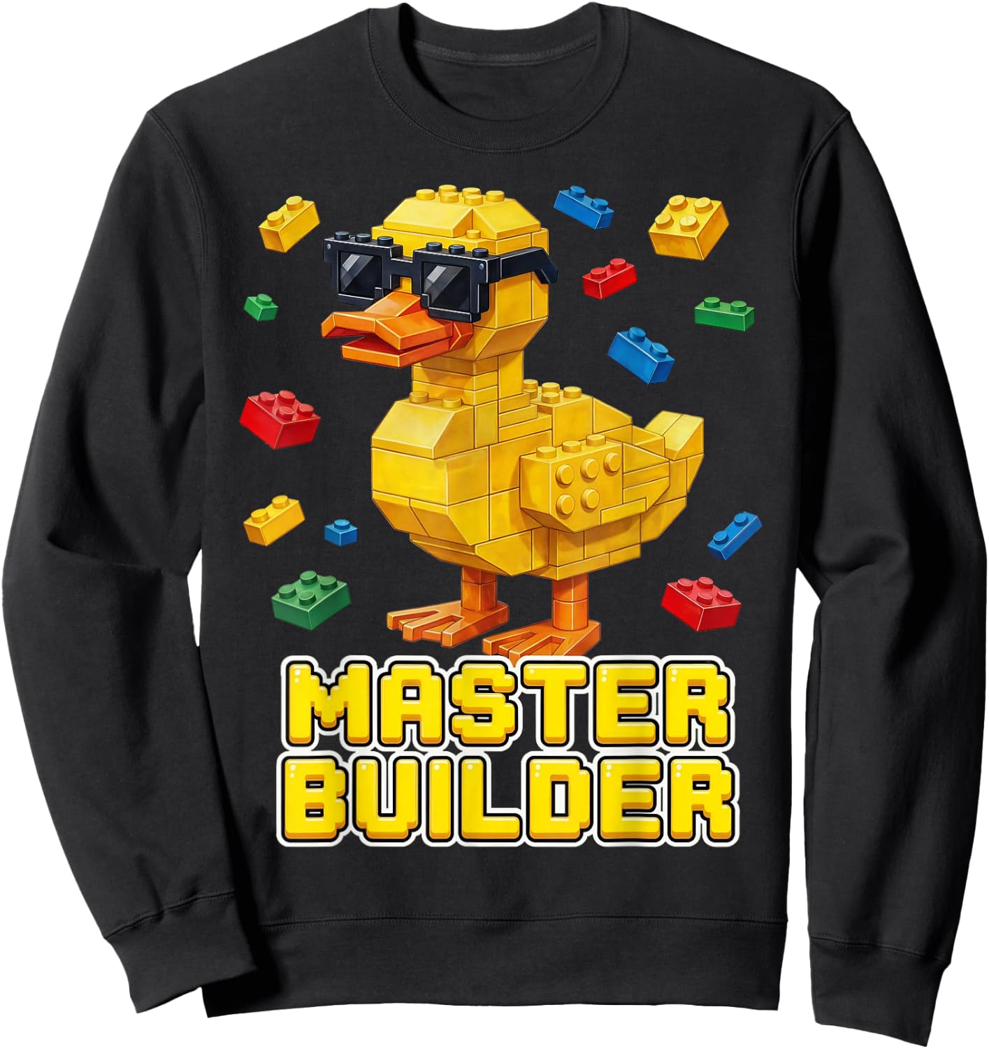 Duck Master Builder Kids Boys Building Bricks Duck Lover Sweatshirt - Sweatshirt | Black