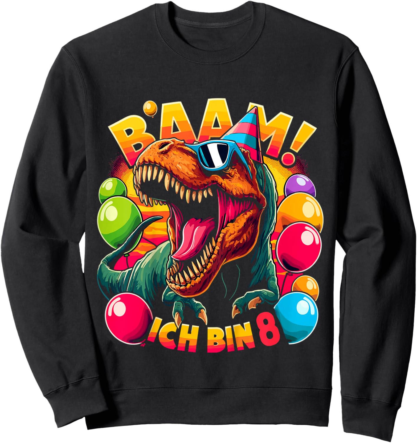 Children's 8th Birthday Boy 8 Years Idea Dino Dinosaur Boys Sweatshirt - Sweatshirt | Black