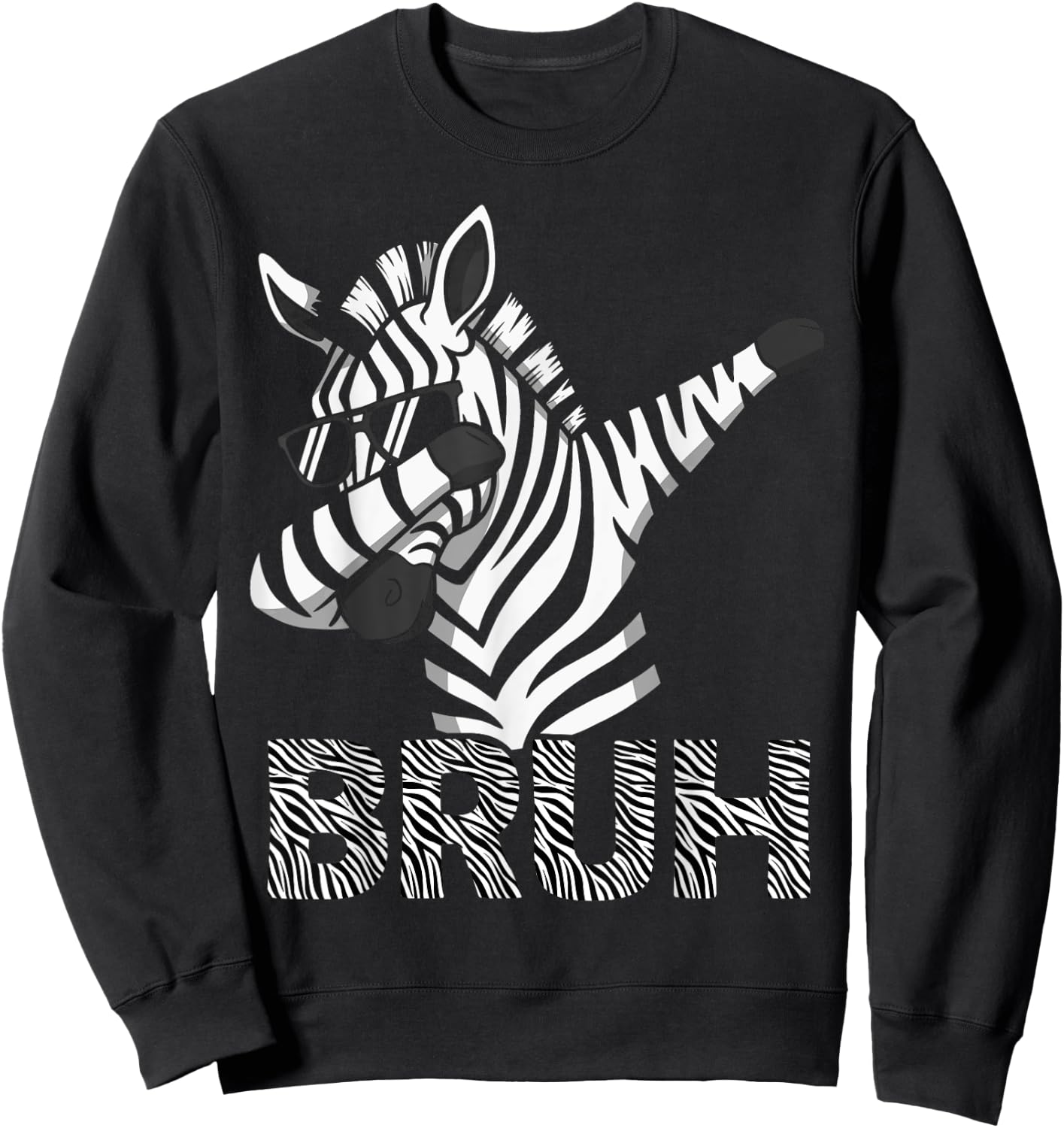 Funny Dabbing Zebra Shirt Boys Animal Print Zebra Bruh Sweatshirt - Sweatshirt | Black