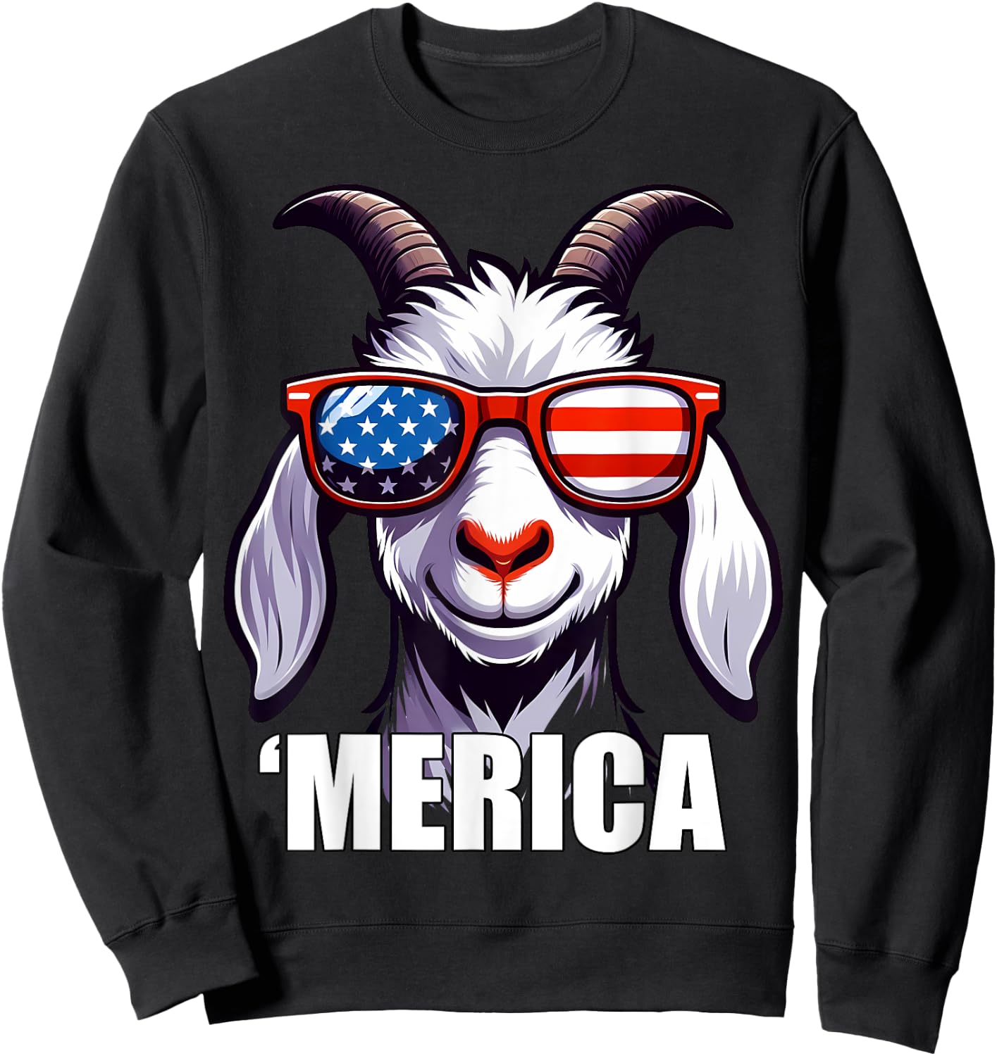 Merica Goat Funny American Patriotic USA 4th of July Animals Sweatshirt - Sweatshirt | Black