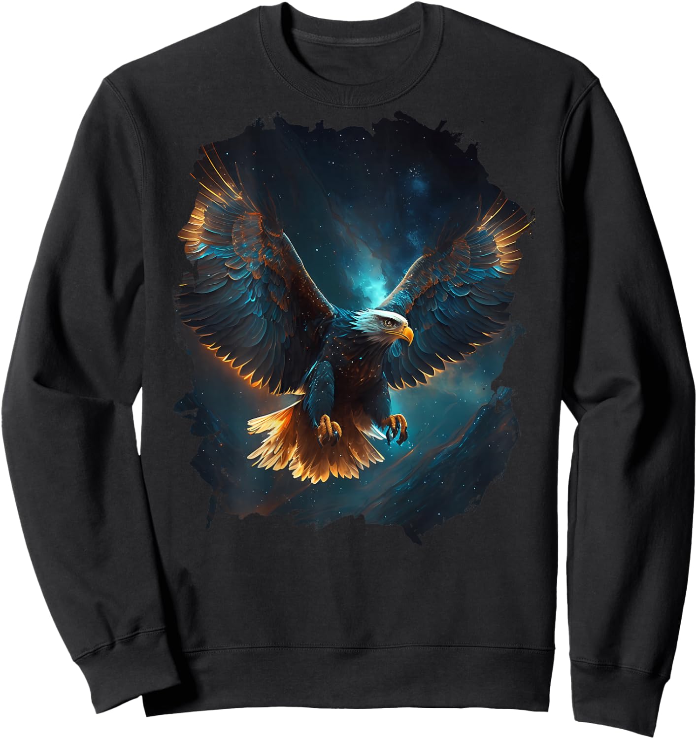 Backprint with German Text "Der Majestic Eagle im Sternen Himmel" (German Language), black Sweatshirt - Sweatshirt | Black