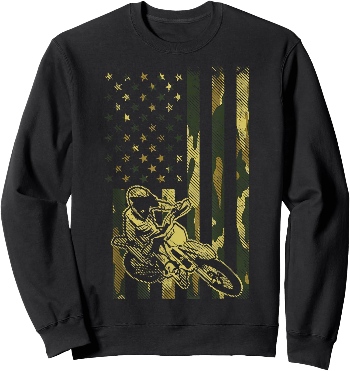 Camo American Flag Dirt Bike Vintage Motocross Racing Gift Sweatshirt - Sweatshirt | Black