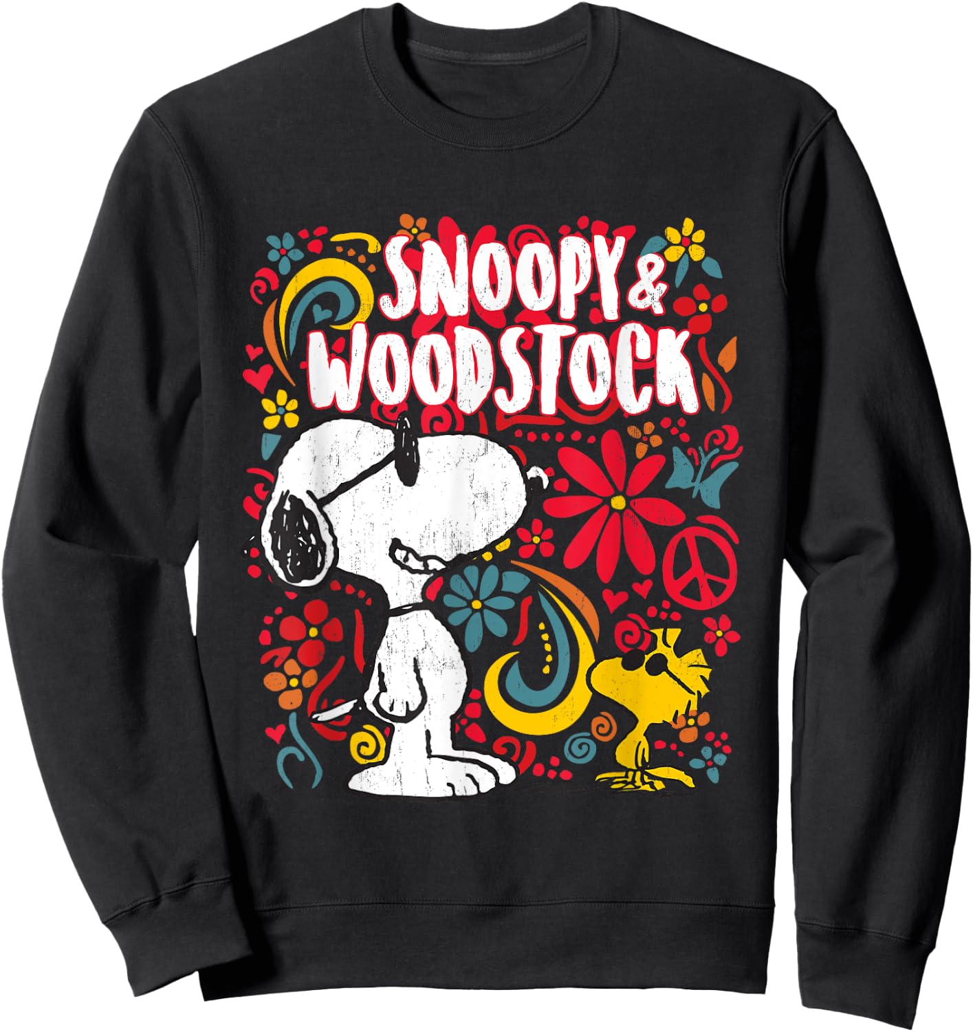 Peanuts Snoopy et Woodstock Motif floral années 70 Sweatshirt - Sweatshirt | Black
