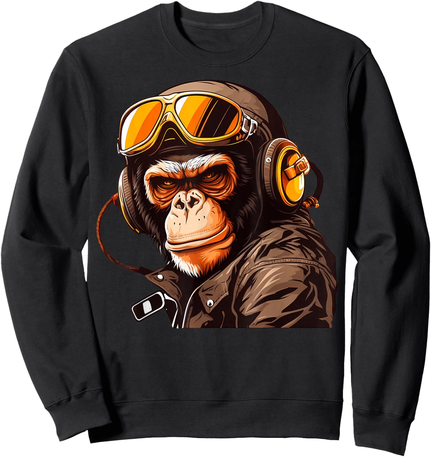 Cool Gorilla Monkey Ape In Sunglasses Pilot Flight Racing Sweatshirt - Sweatshirt | Black