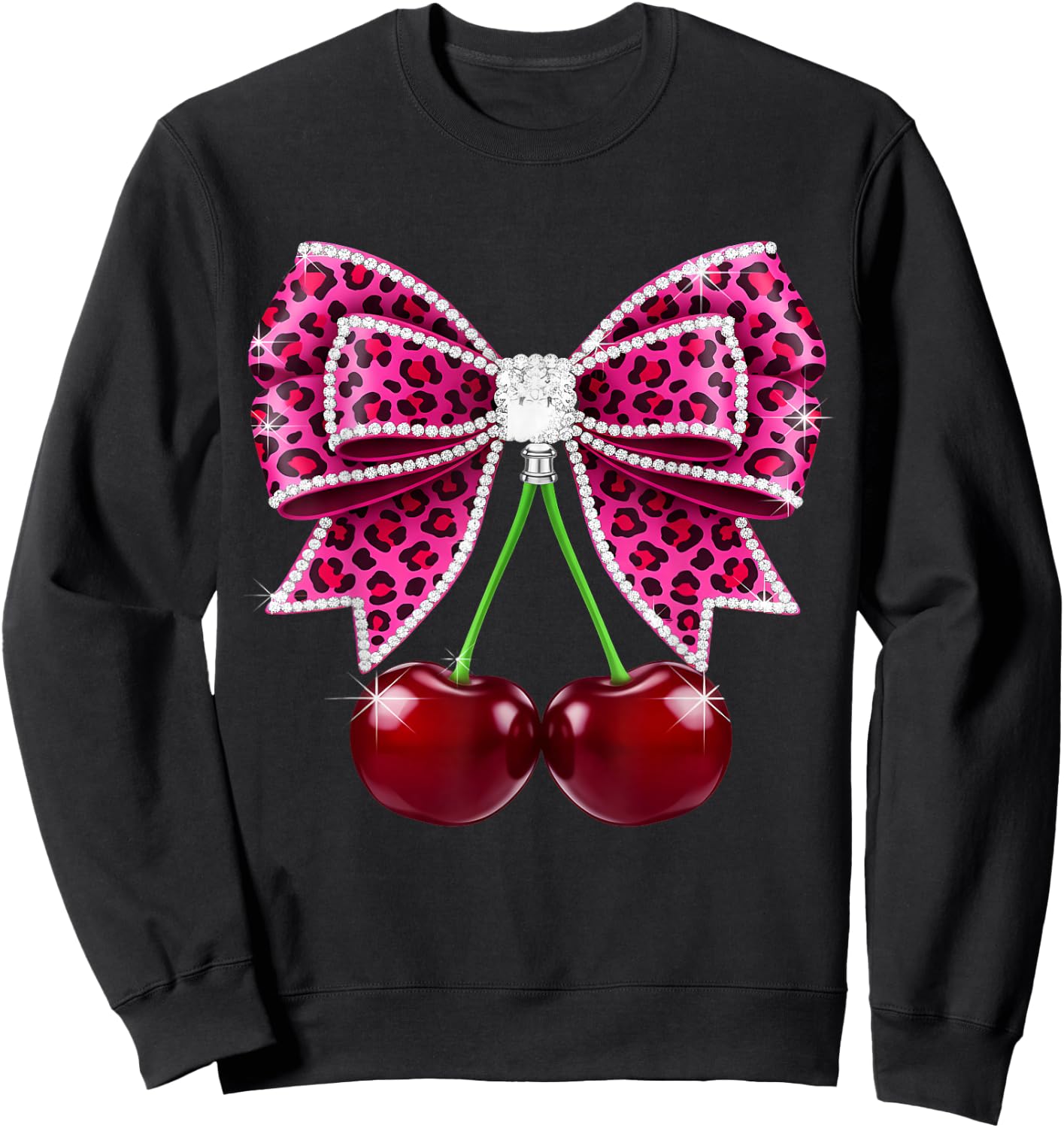 Cherry Leopard Coquette Bow Cute Cherries Sweatshirt - Sweatshirt | Black