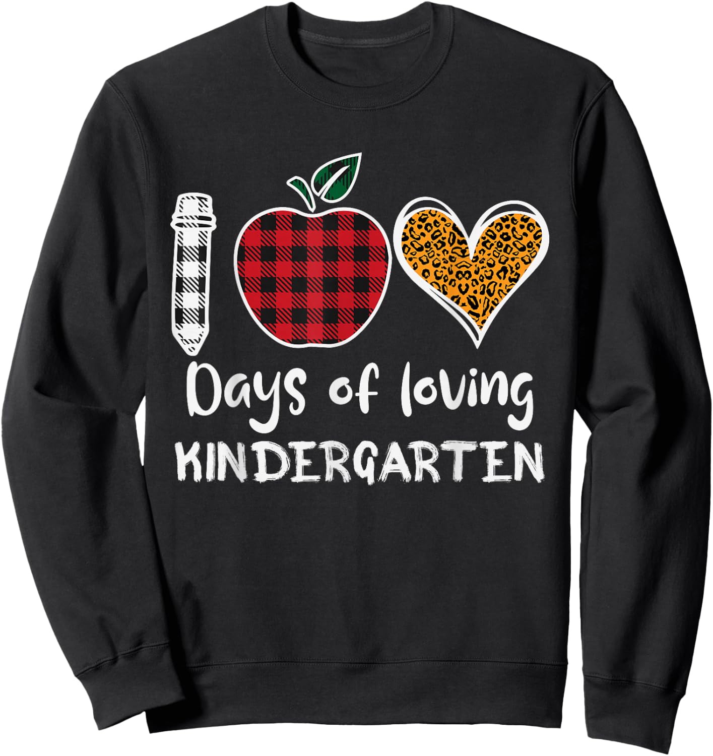 Leopard Plaid 100 Days Of Loving Kindergarten Teacher Kids Sweatshirt - Sweatshirt | Black