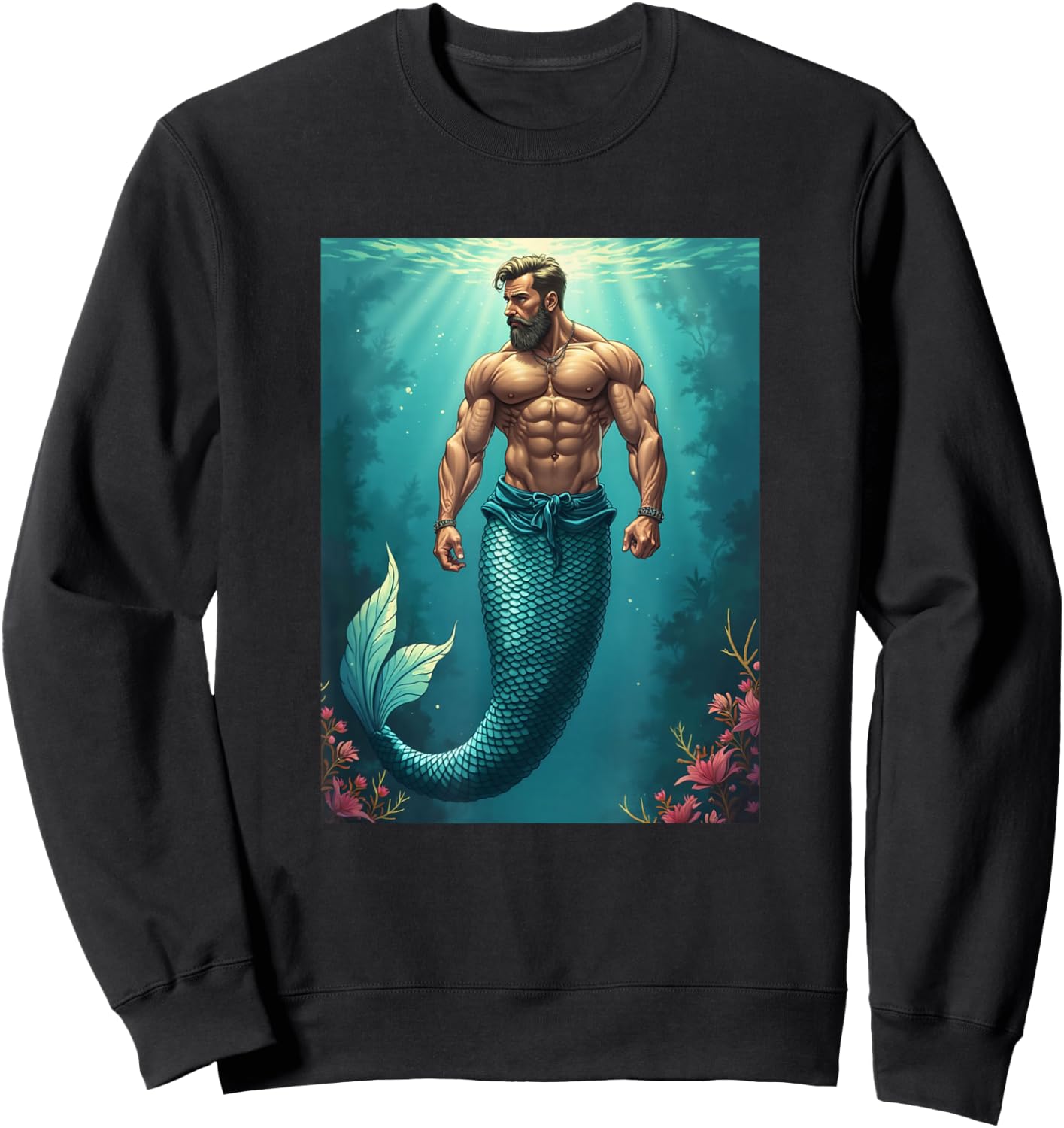 LGBTQ Transgender Gay Muscle Daddy Mermaid Gay Merman Sweatshirt - Sweatshirt | Black