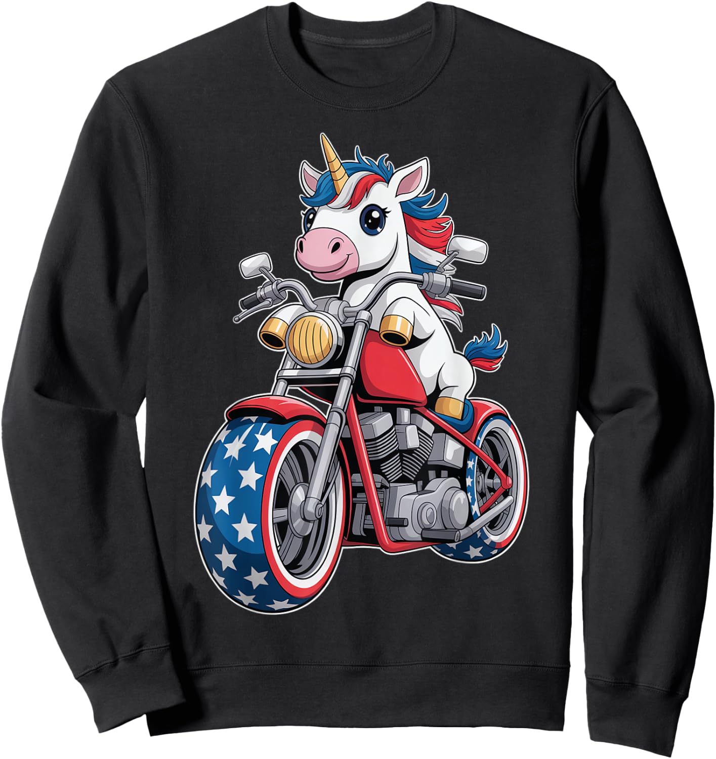 Kawaii Unicorn on Motorcycle Sweatshirt - Sweatshirt | Black
