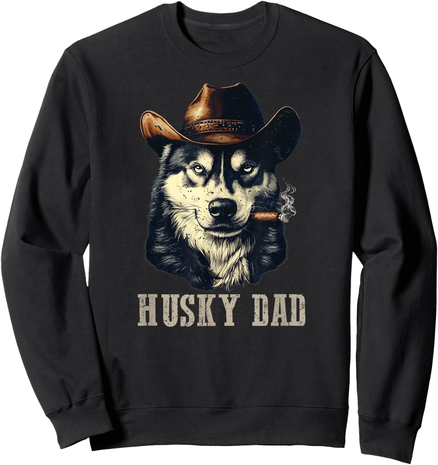 Husky Dog Vintage Best Husky Dad Father's Day Sweatshirt - Sweatshirt | Black