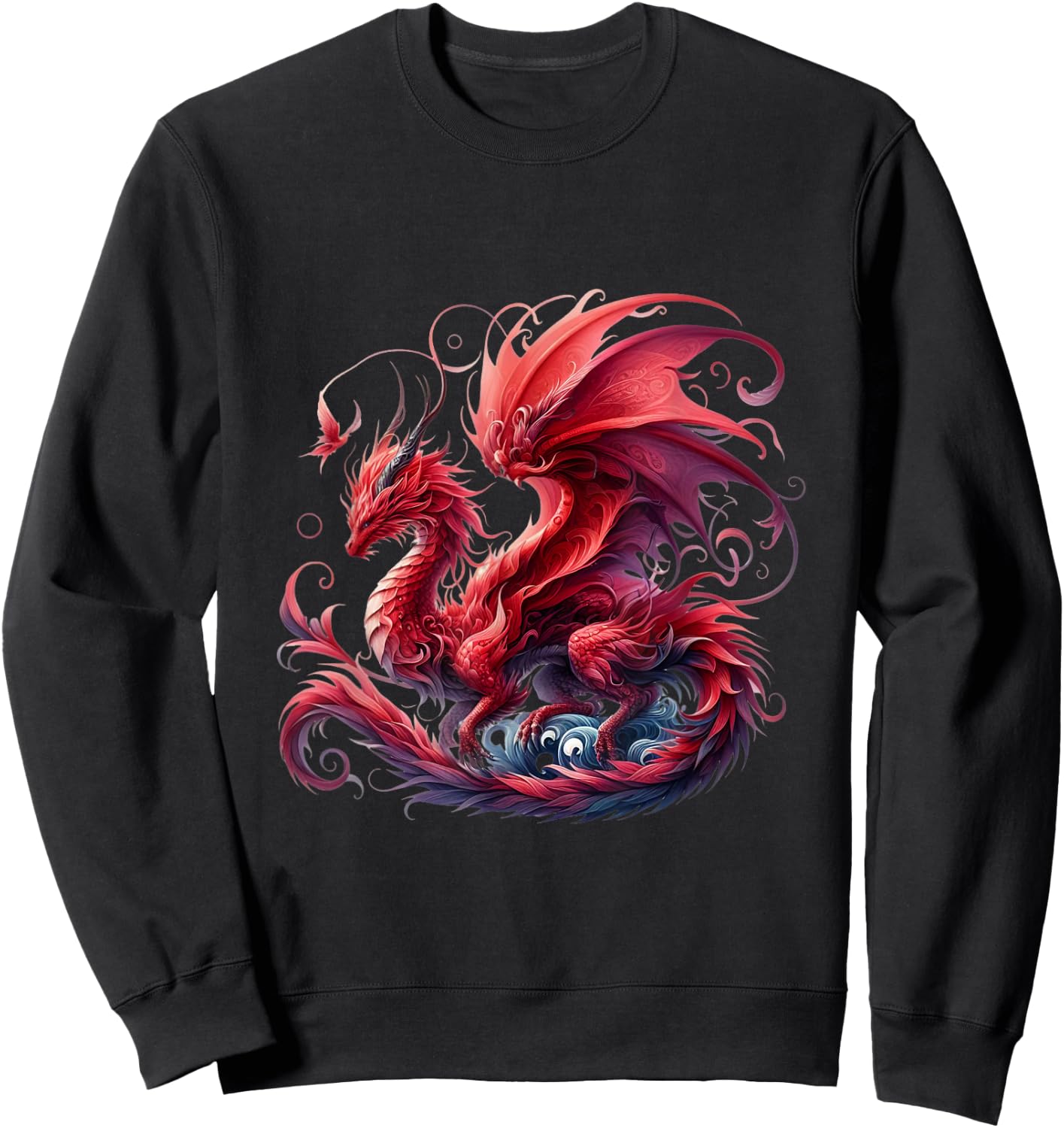 Flying Mythical Creature Cool Dragon Flame-Spewing Dragon Sweatshirt - Sweatshirt | Black