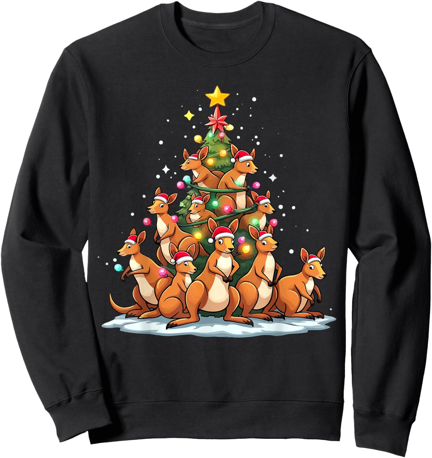Kangaroo Christmas Tree Funny Roo Holiday Cute Kangaroo Sweatshirt - Sweatshirt | Black