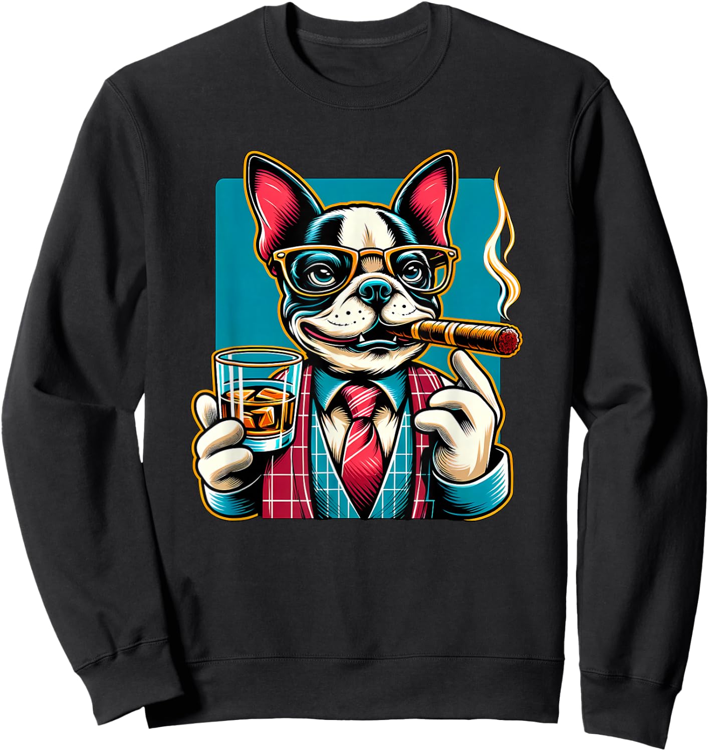 Boston Terrier dog Cigar And Whiskey Sweatshirt - Sweatshirt | Black
