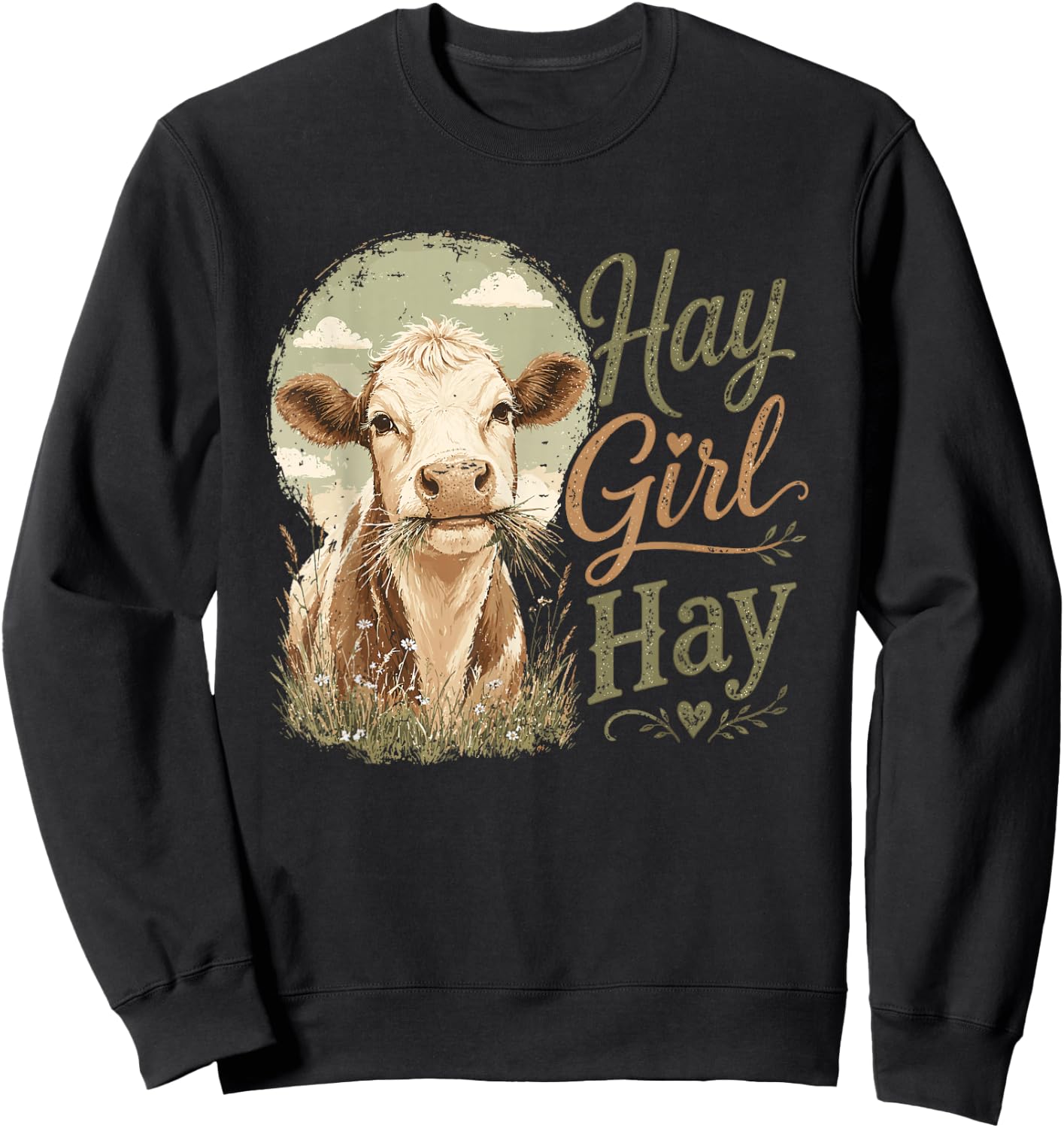 Hay Girl Hay Cow Farm Sweatshirt - Sweatshirt | Black