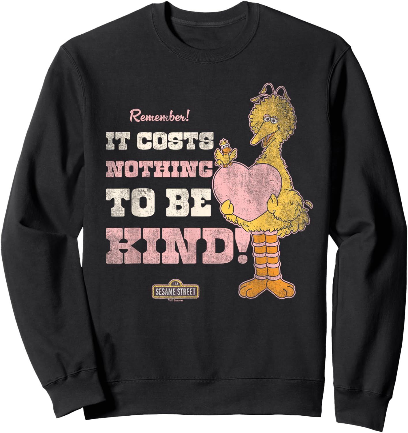 Sesame Street Vintage Big Bird, Costs Nothing to Be Kind Sweatshirt - Sweatshirt | Black