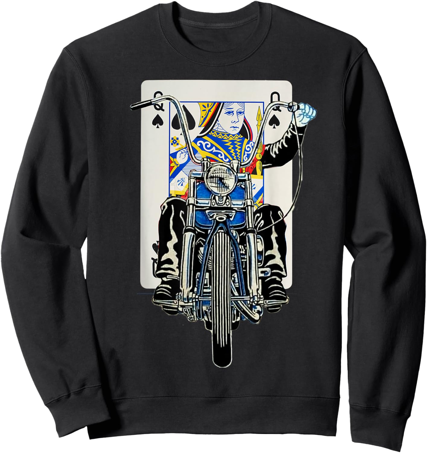 Biker Queen of Spades Playing Card Rider Motorcycle Sweatshirt - Sweatshirt | Black