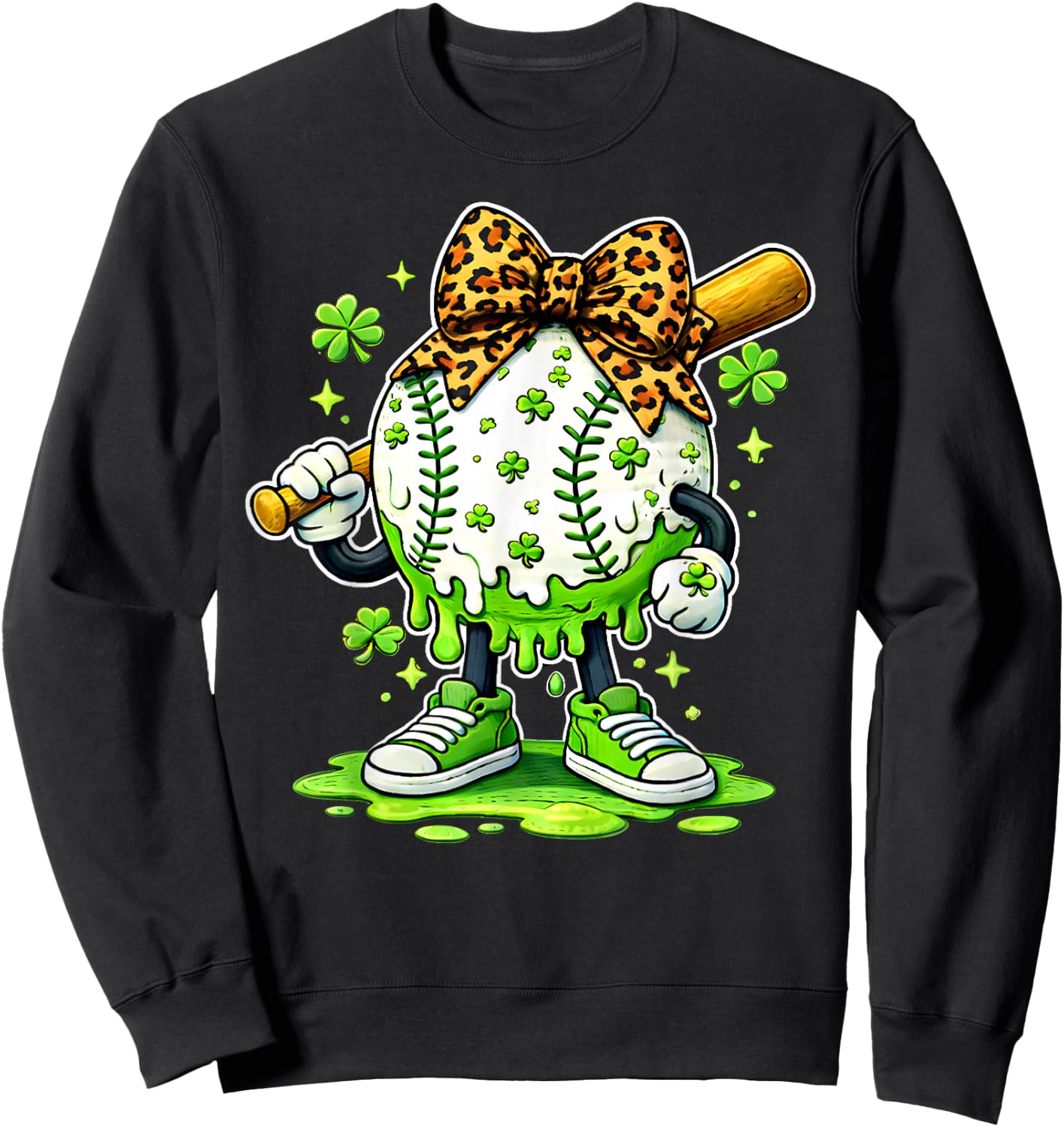 Lucky Softball Girl Shamrock Green Drip for StPatricks Day Sweatshirt - Sweatshirt | Black
